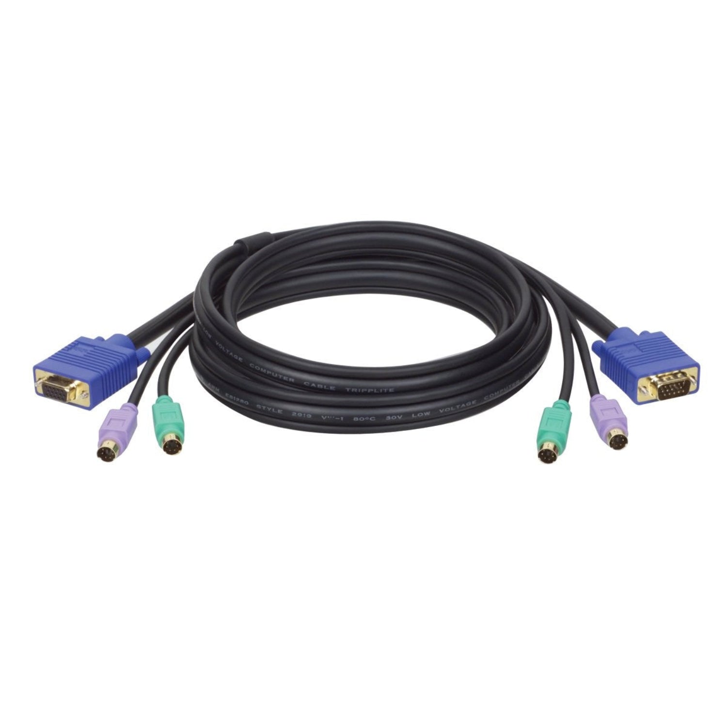 Tripp Lite P753-010 KVM PS/2 slim cable kit, 10-foot black cable for KVM switches, compatible with B005-002 and B007-008 models