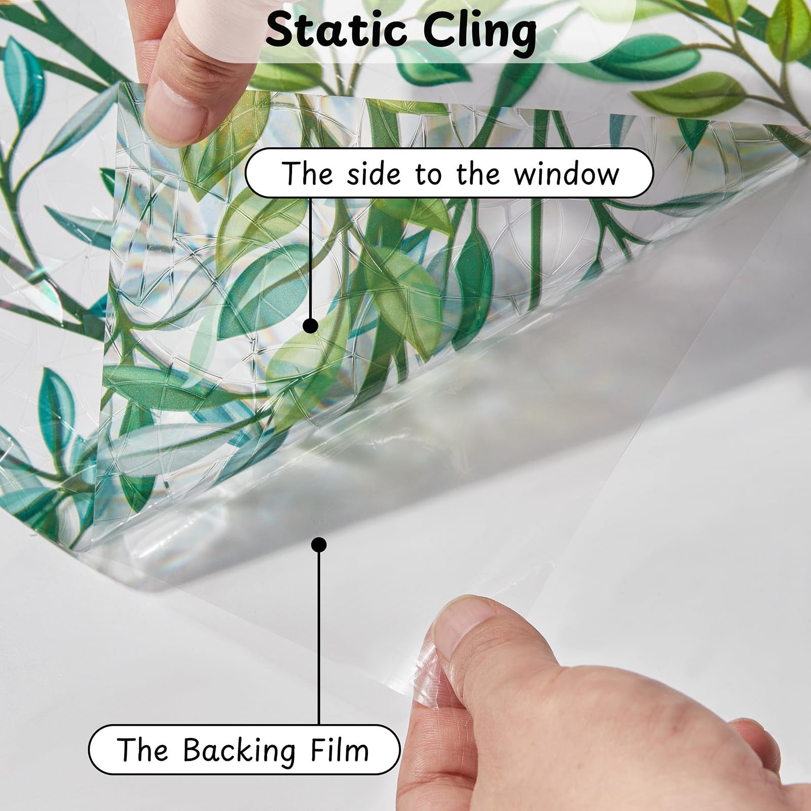 NINETREX stained glass window film with 3D decorative design, sun blocking static cling for privacy and style on glass surfaces.