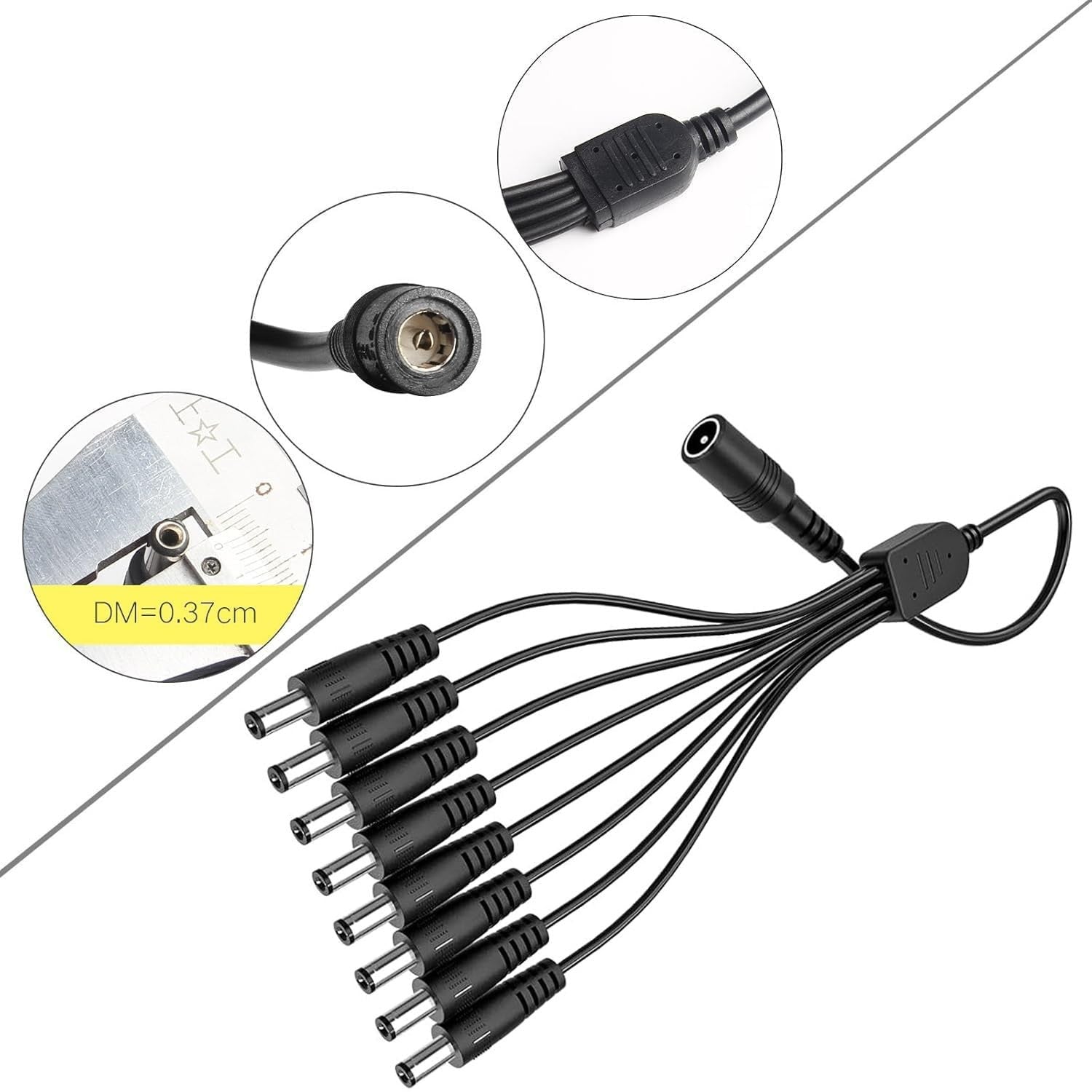 YAREMYEYE 12V 7A security camera power adapter with 8-way splitter, 5.5mm x 2.1mm connector, compatible with 100V-240V systems