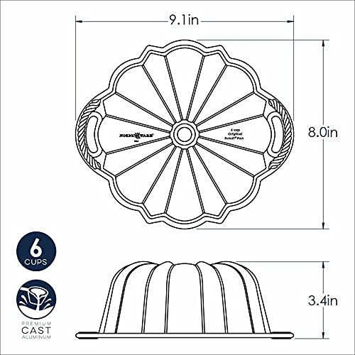 Nordic Ware Platinum Collection 6-cup Bundt pan with intricate fluted design for baking cakes and desserts.