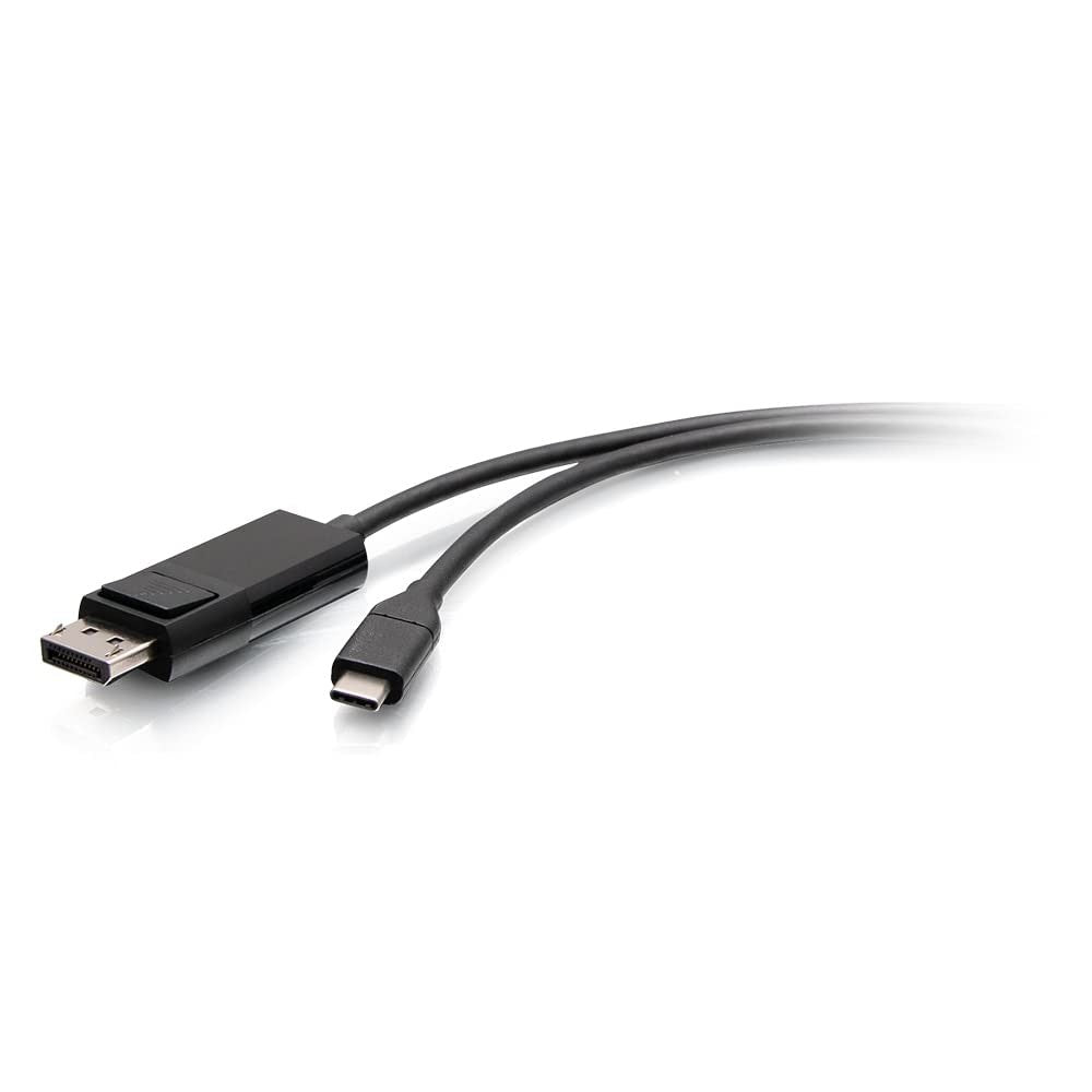 C2G 6ft USB-C to DisplayPort adapter cable displaying USB-C connector and DisplayPort plug for 4K 60Hz video transfer.