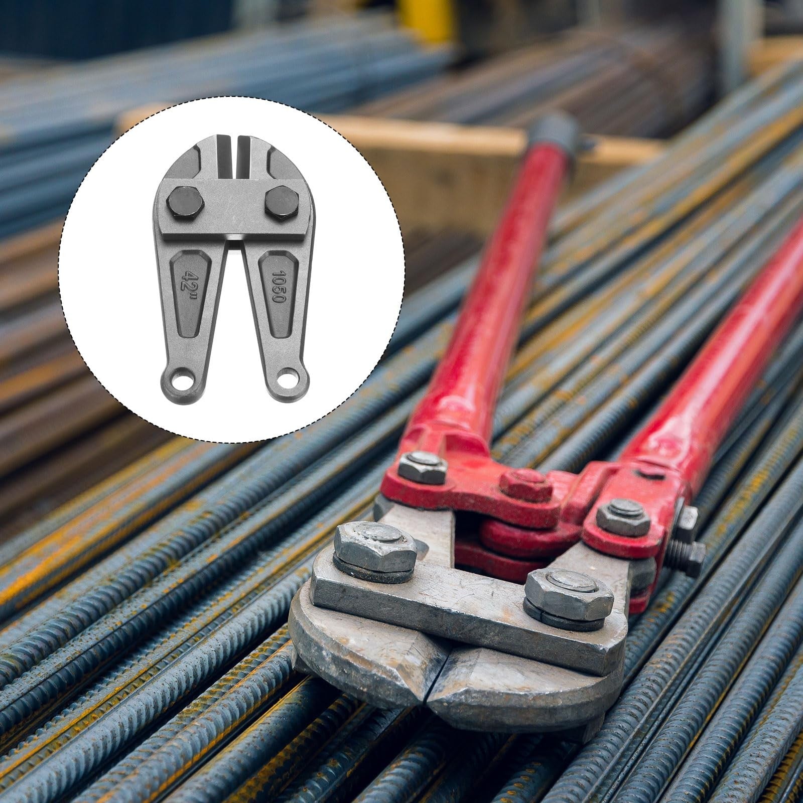 HARFINGTON 42-inch bolt cutter replacement jaws with alloy steel cutting edges for wire fencing and heavy-duty cutting tools.