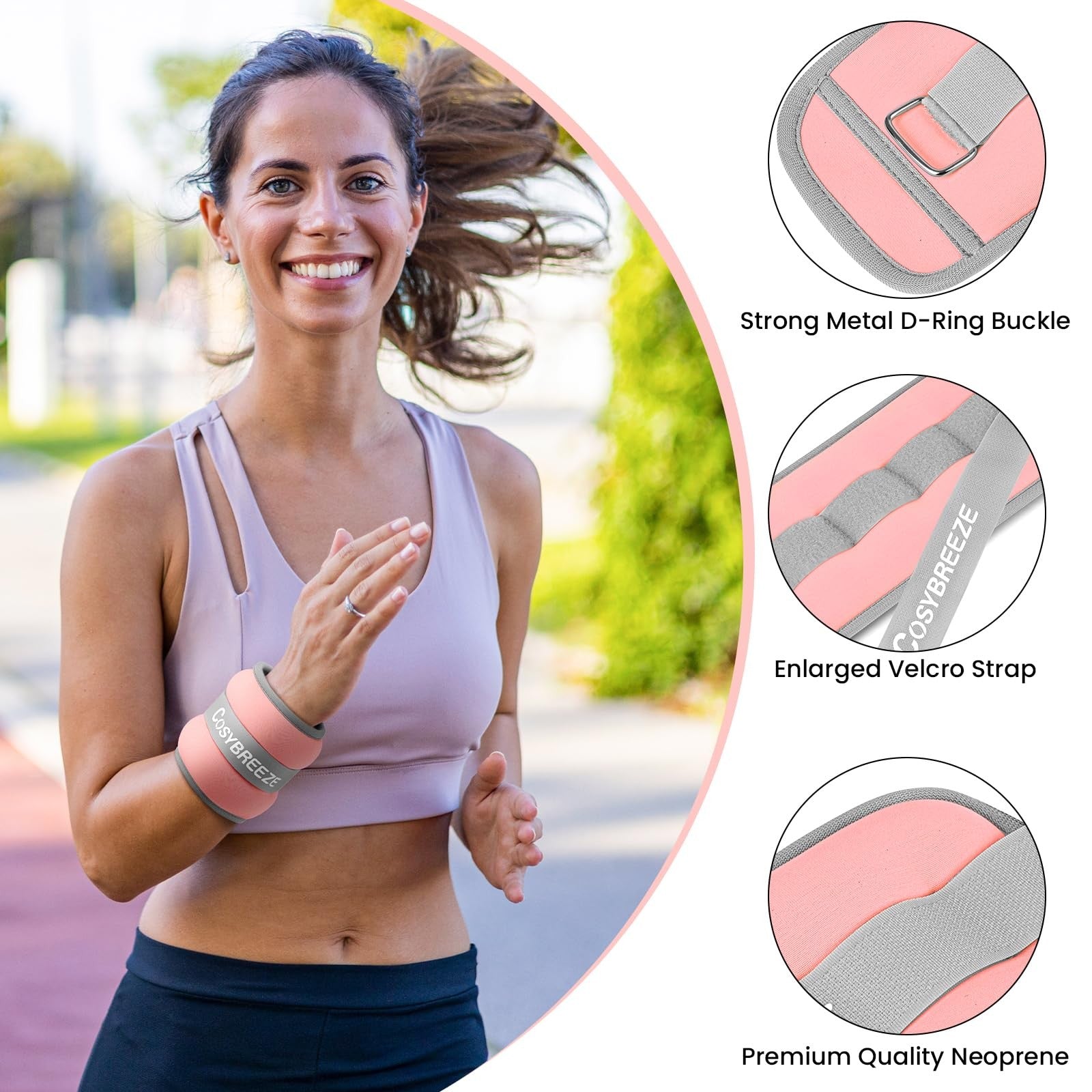 Pair of Cosybreeze 10LB ankle weights for women and men, showing padded straps and adjustable weights for leg and arm workouts.