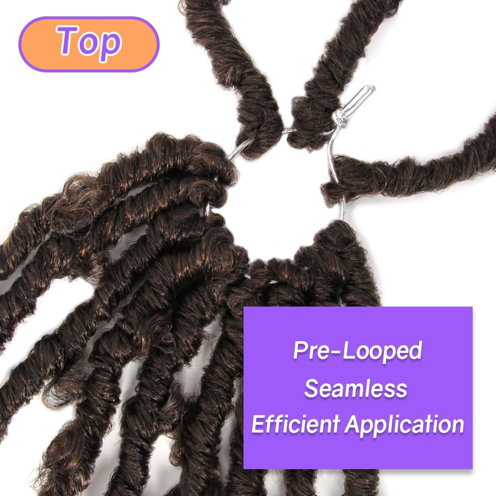 Crochet butterfly locs with curly ends, 36 inches long, boho distressed style, featuring butterfly-inspired design and natural texture.