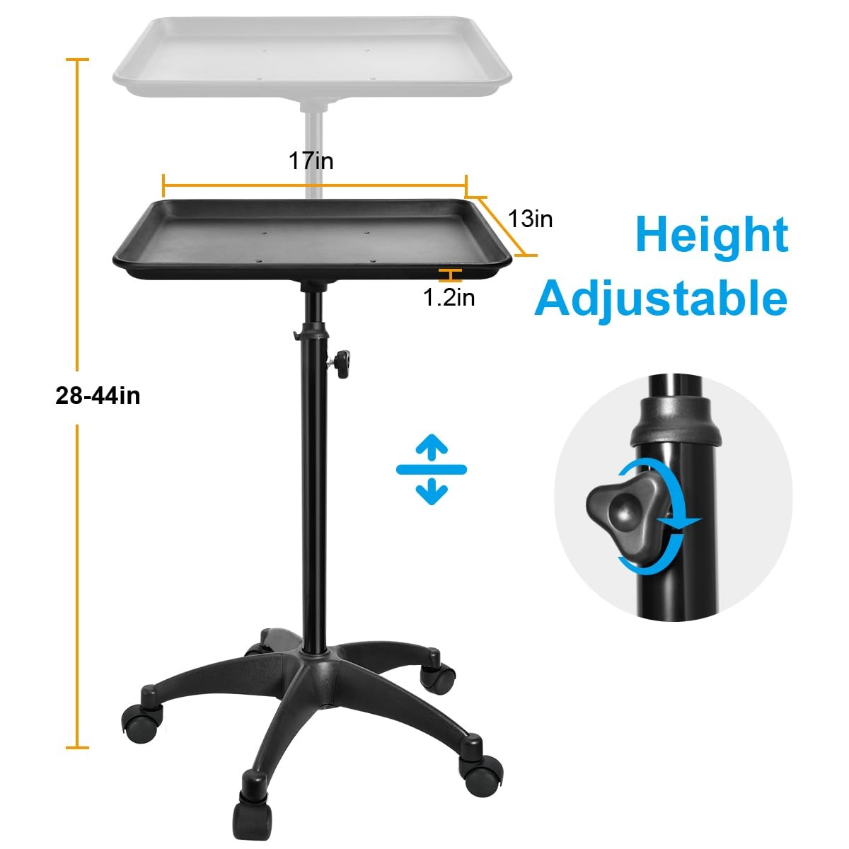 JOSTZHXIN salon rolling tray on a tattoo artist's rolling cart, made of premium aluminum with height-adjustable feature.