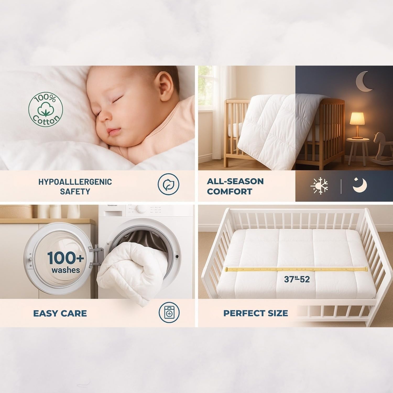 Circleshome warm crib comforter made of soft, breathable 100% cotton with a cozy, gentle texture for baby’s comfort.