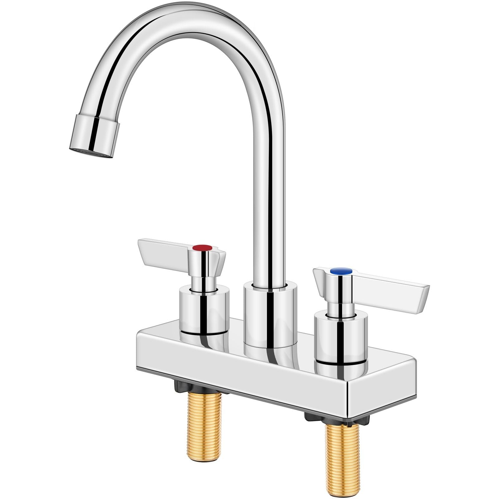 GBBNE 4-inch center deck mount bar sink faucet with two holes, ideal for prep sinks, featuring a sleek chrome finish.