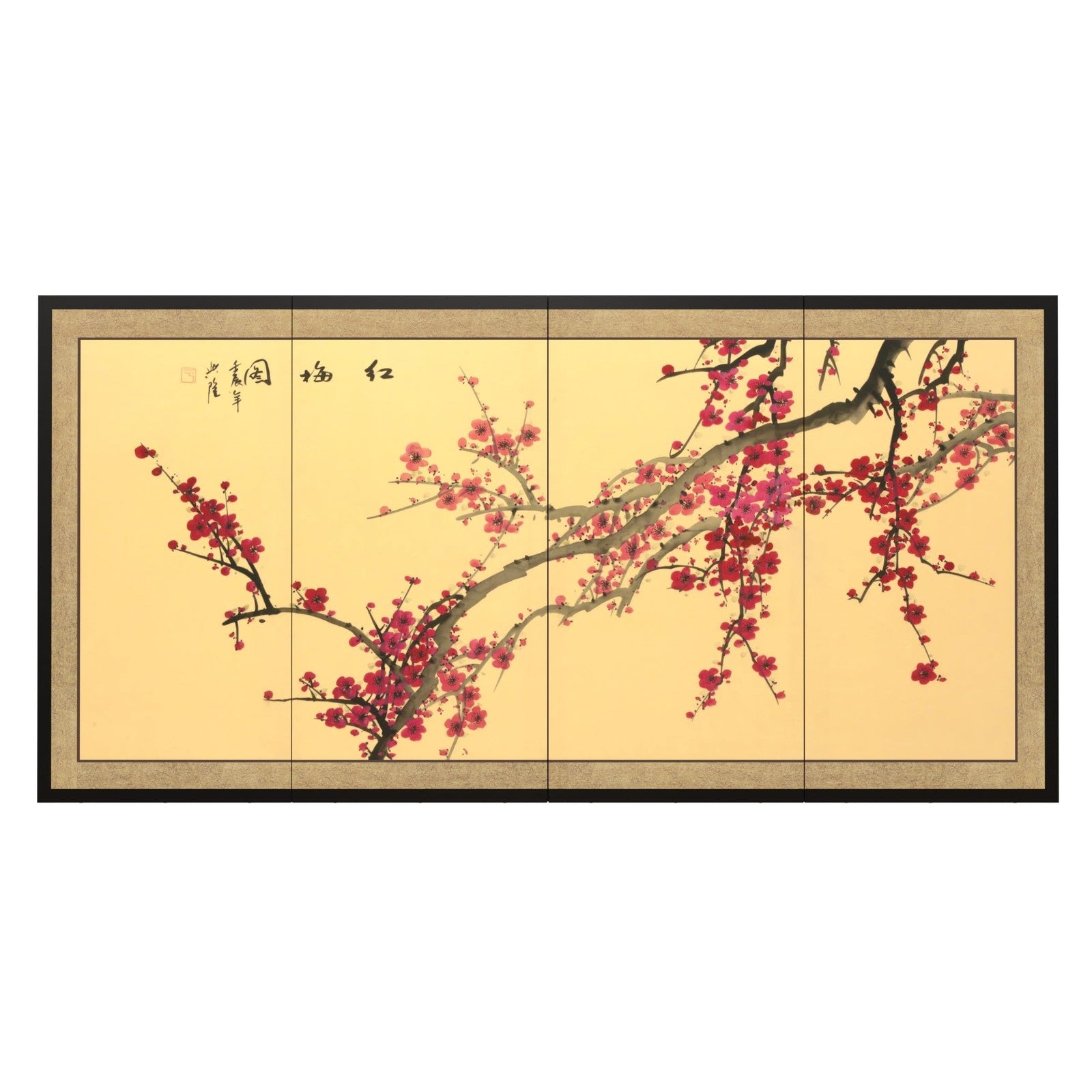 Red Lantern Oriental Furniture Plum Blossom 24-inch decorative vase with painted plum blossom design on ceramic surface.