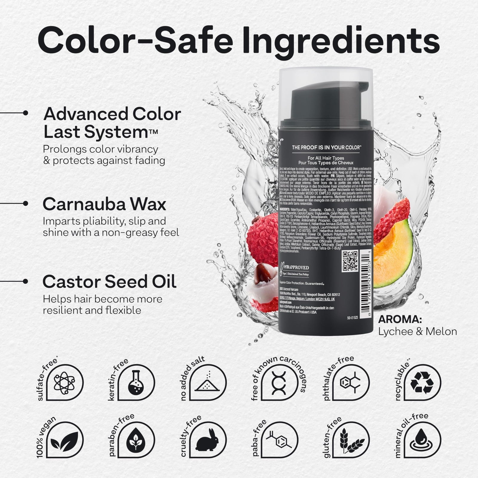 ColorProof Fiber Blast Texture Crème 3.4oz, hydrating non-greasy styling cream with lychee and melon scent, shown in the image.
