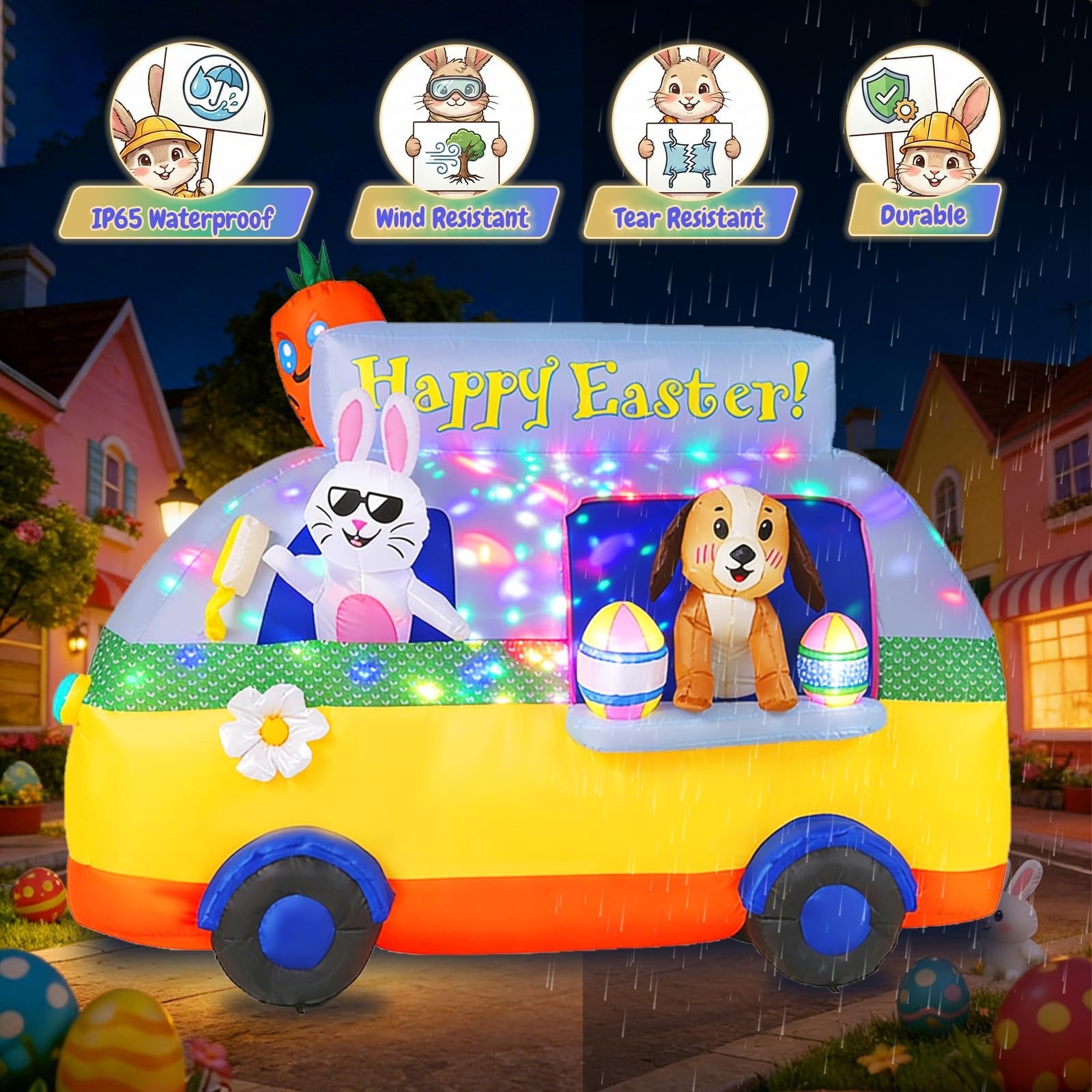 Giftfind 7.3ft Easter inflatables outdoor decorations featuring a bunny and dog for festive holiday displays.