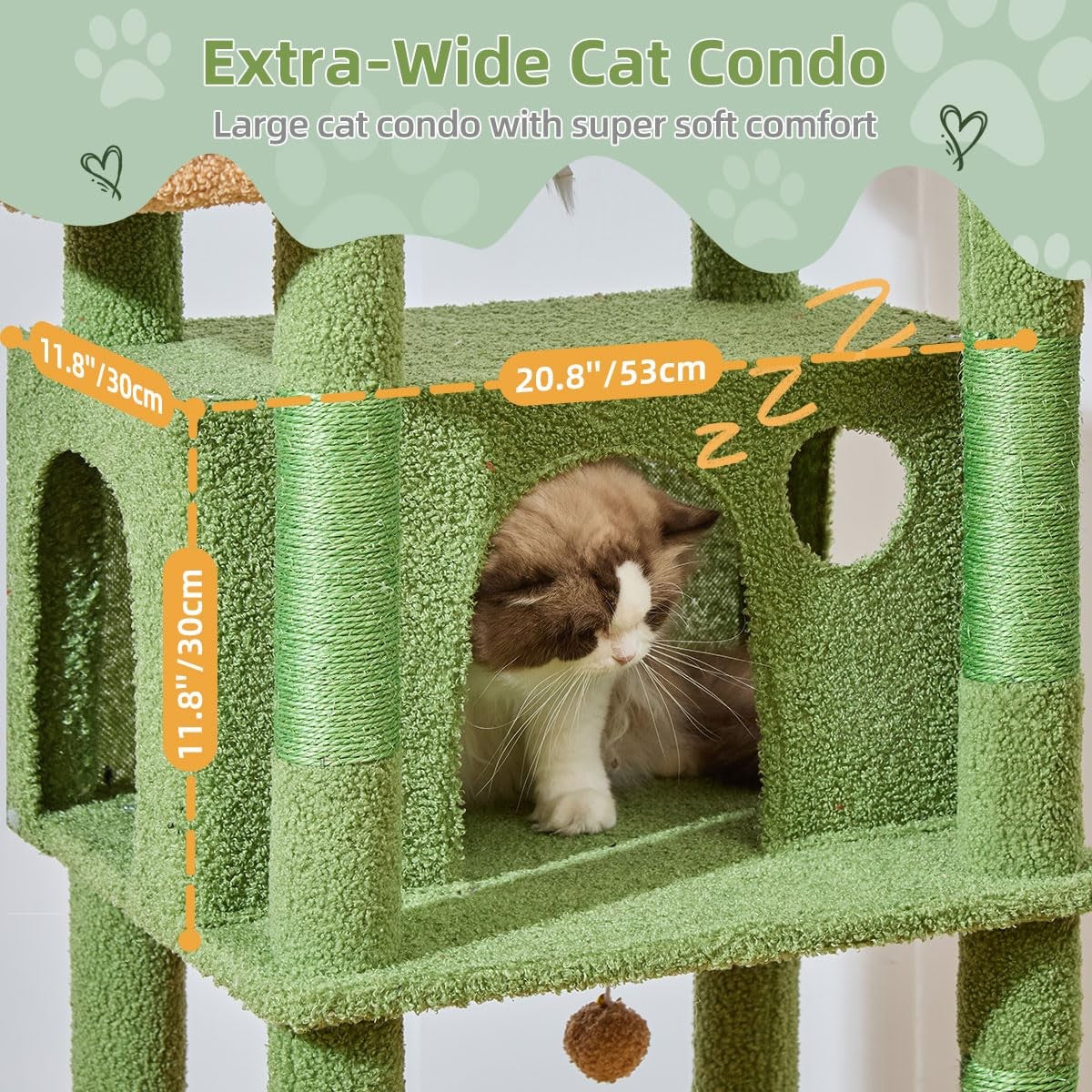 Taoqimiao 71-inch multi-level cat tree with three large perches for big cats up to 20 pounds, featuring sturdy construction and cozy resting spots.