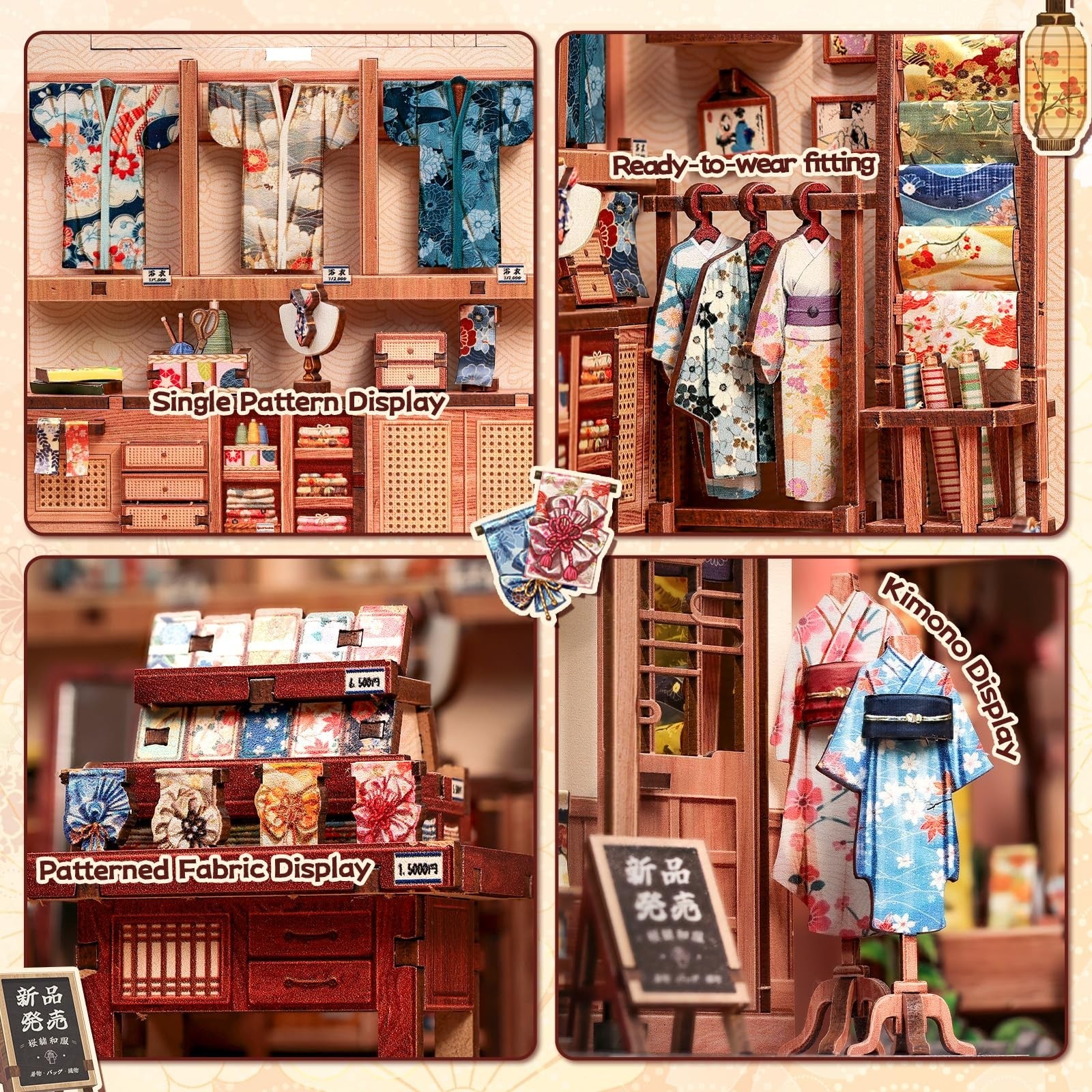 Fsolis Japanese Book Nook Kit DIY miniature house for bookshelf display, featuring detailed interior and miniature furniture.