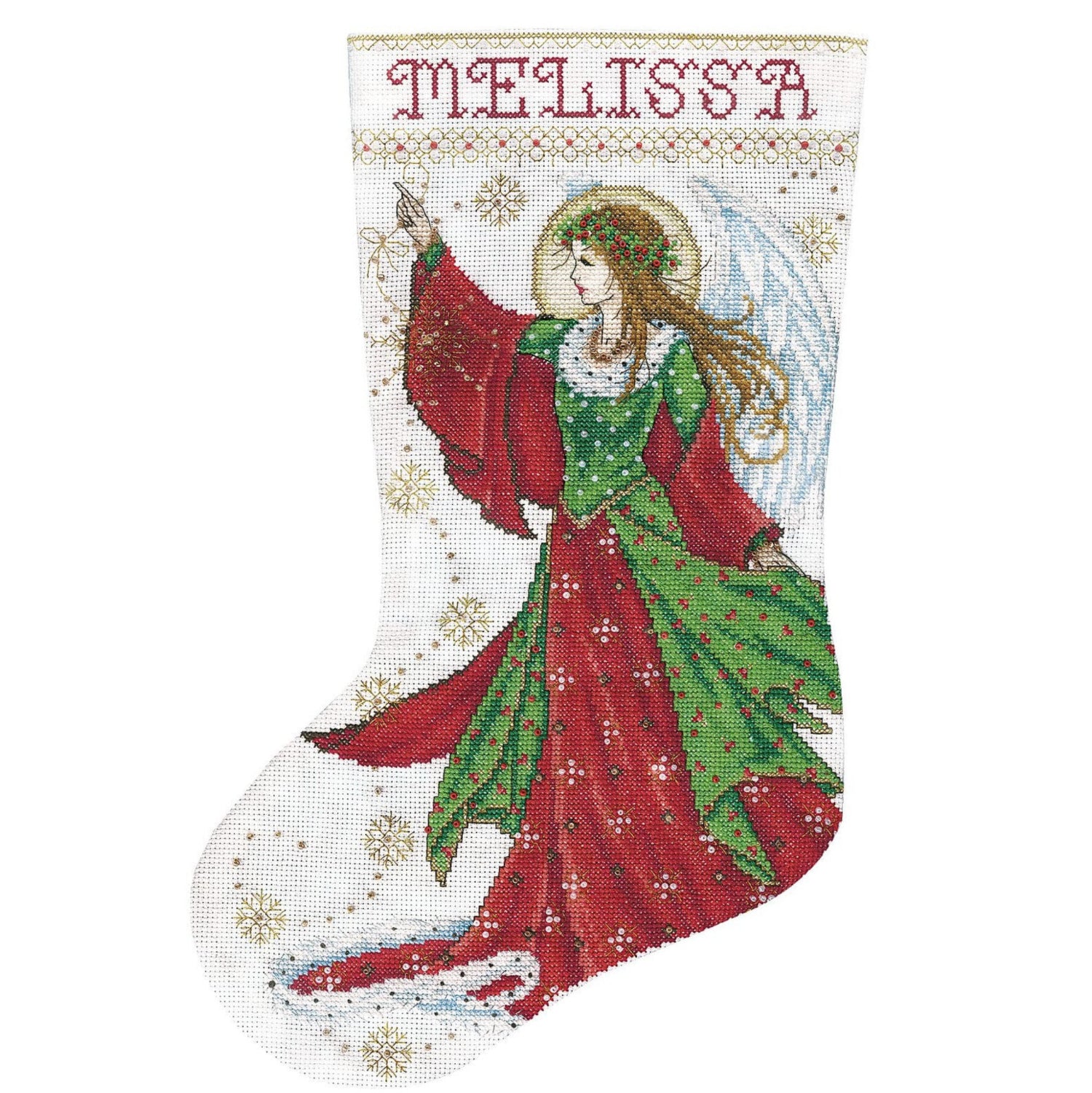 Tobin DW5990 Angel of Joy cross stitch kit by Design Works Crafts, 17-inch counted cross stitch stocking with colorful angel design