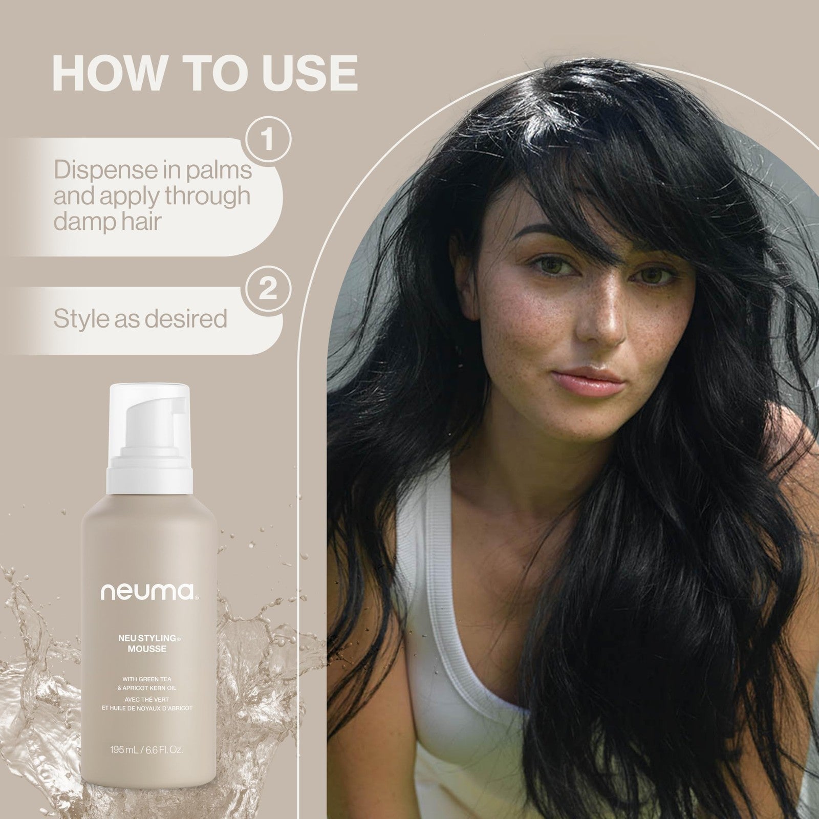 Neuma Neu Styling Hair Mousse in 6.6 oz bottle with lavender scent, adds volume and texture to hair.