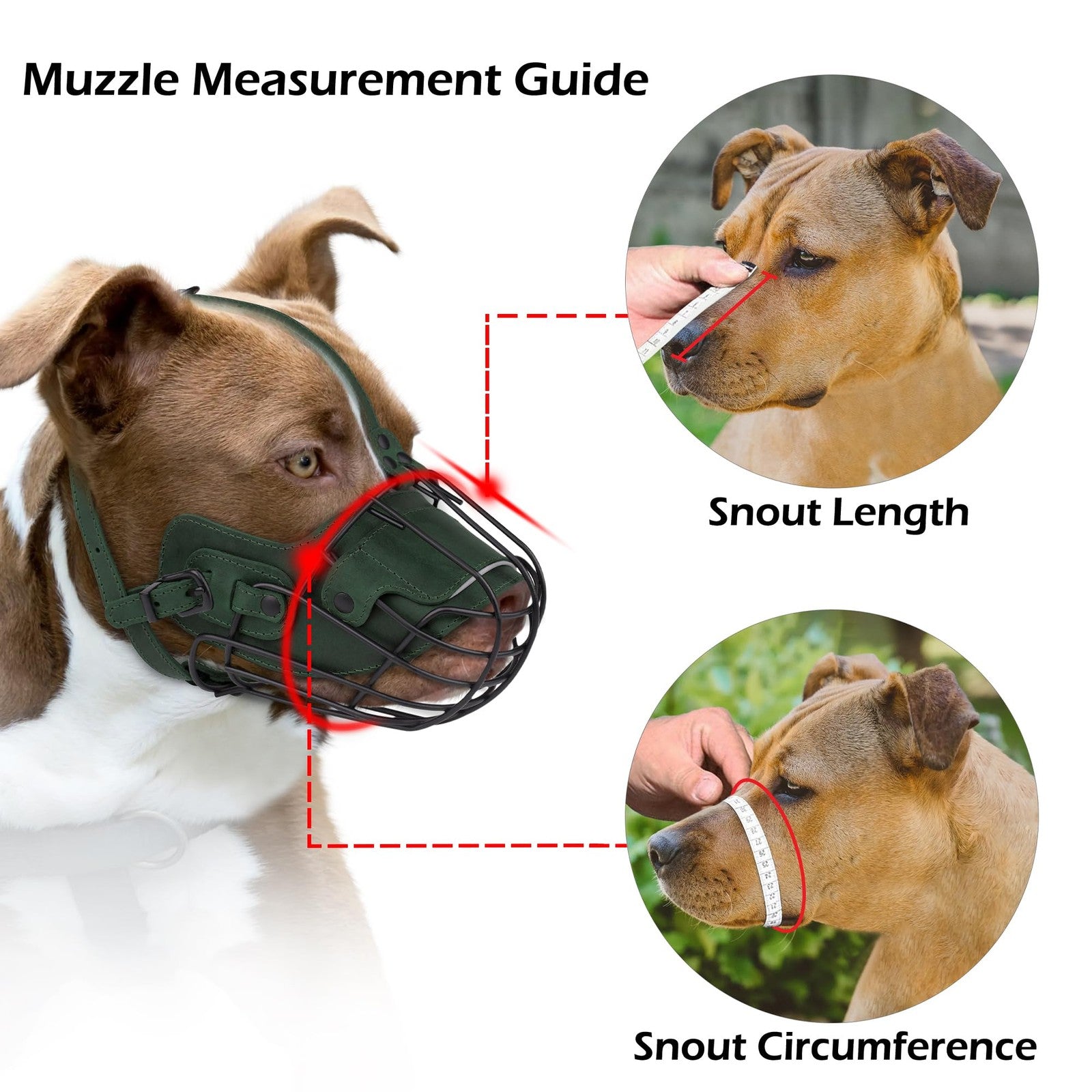 OOPSDOGGY metal Pitbull dog muzzle with reflective leather strap and secure wire basket for safety and control.