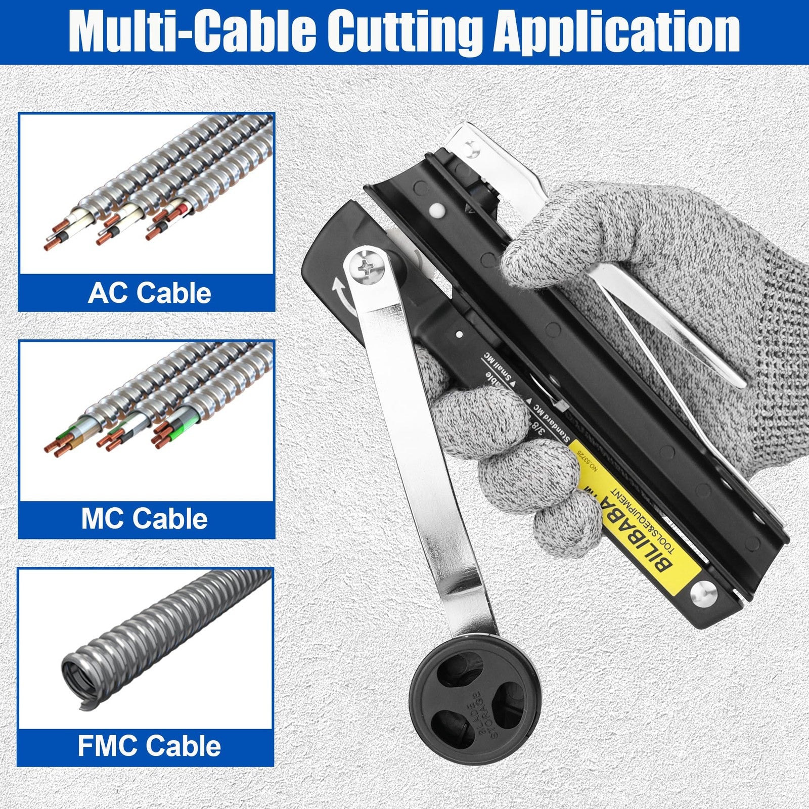 Blibaba Greenfield armored and BX cable cutter with easy-assembly design, suitable for 3/16" to 1-inch MC cable.