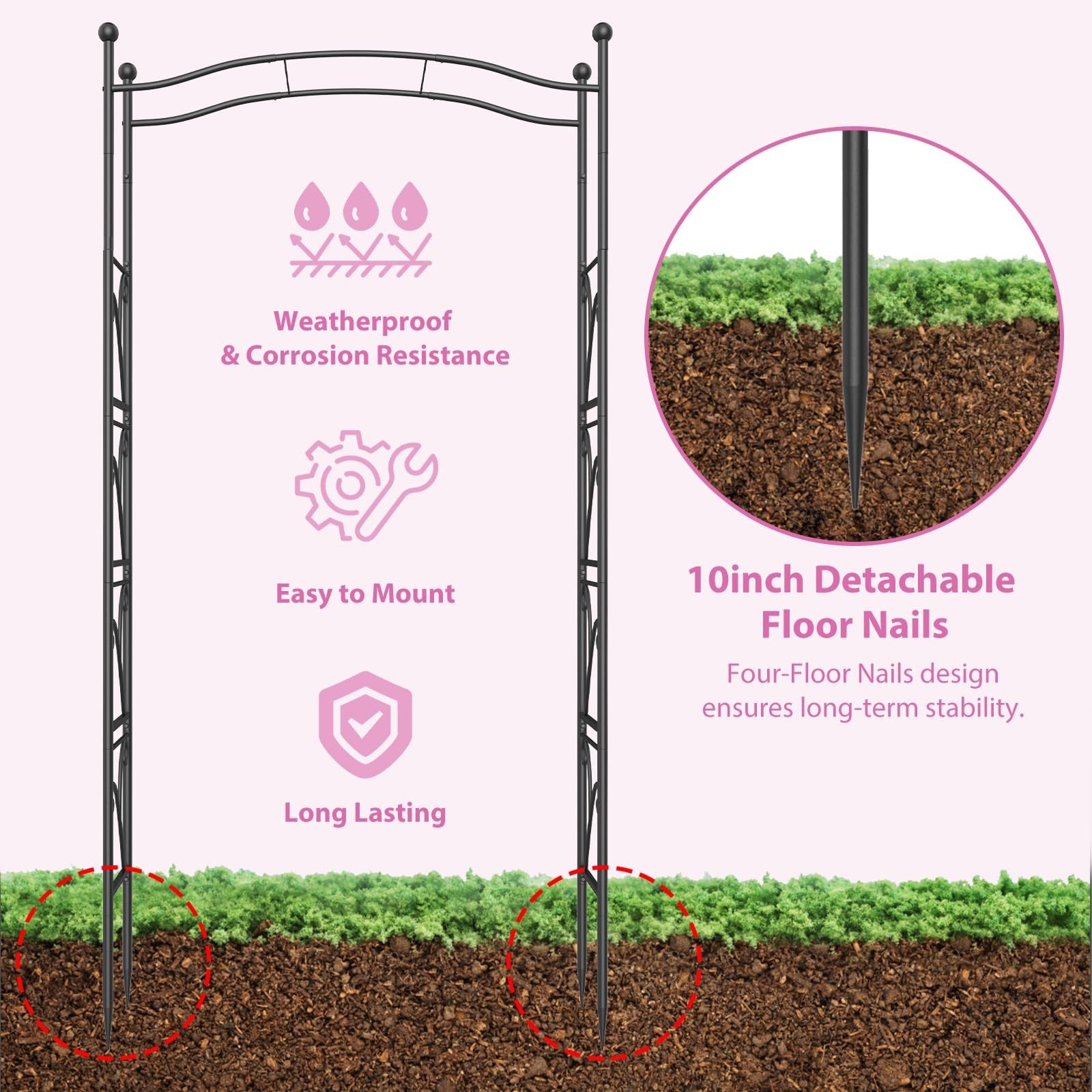 YAHKBTEN 7FT metal garden arch trellis with intricate design, ideal as wedding backdrop or garden decorative stand