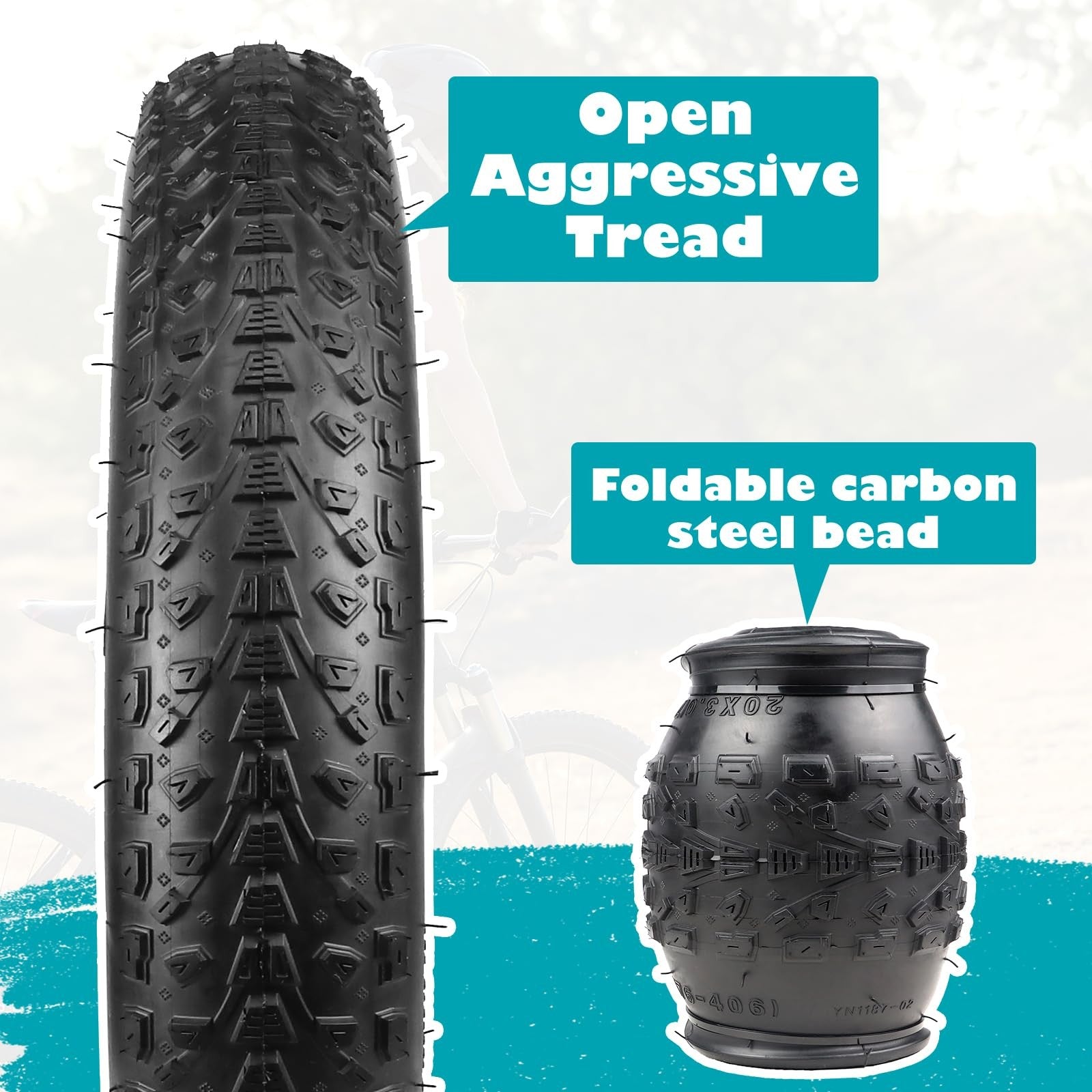 Heavy-duty BALINGE 20x3 fat electric bike tire with rugged tread for mountain and snow eBikes, showcasing durable eBike tire design.