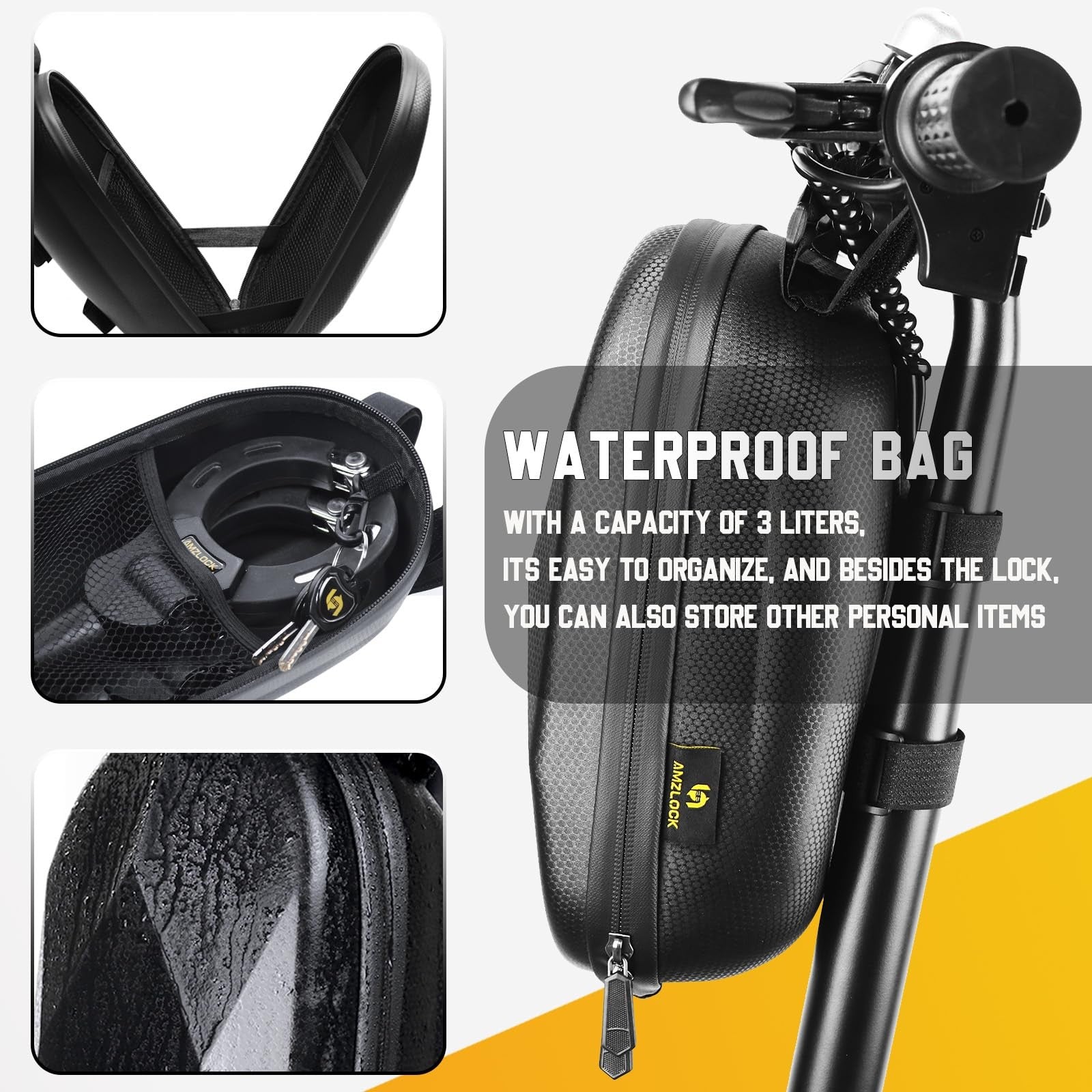 AMZLOCK electric scooter lock with heavy-duty 5/16" chain for anti-theft security, scooter accessories, and durable locking solution.