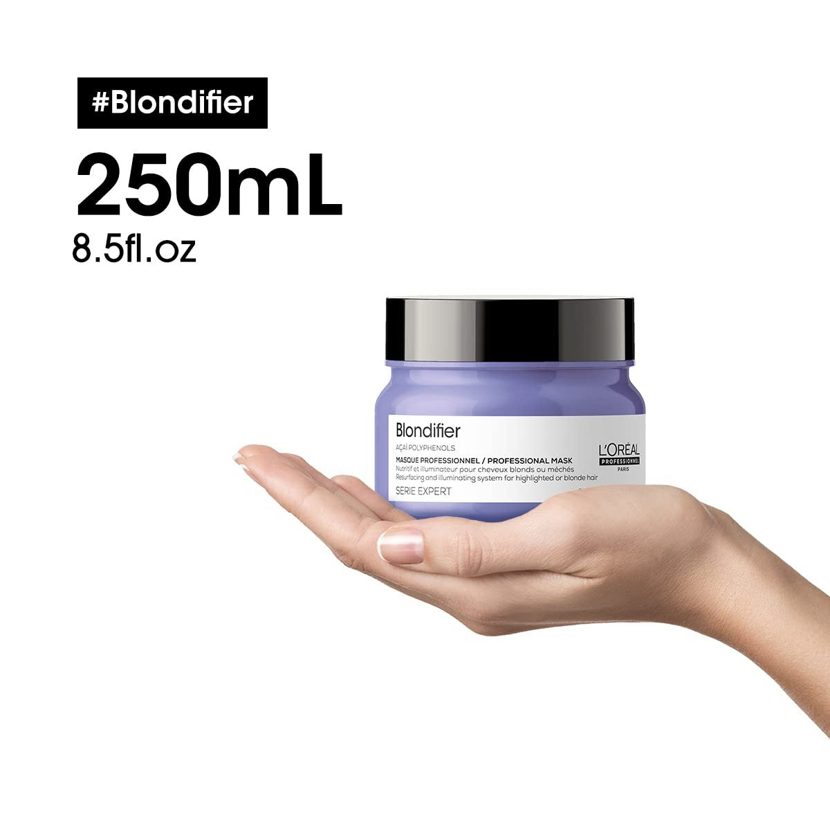 L'Oréal Professionnel Paris Blondifier Mask in a jar, nourishing and smoothing hair treatment for blonde hair care.