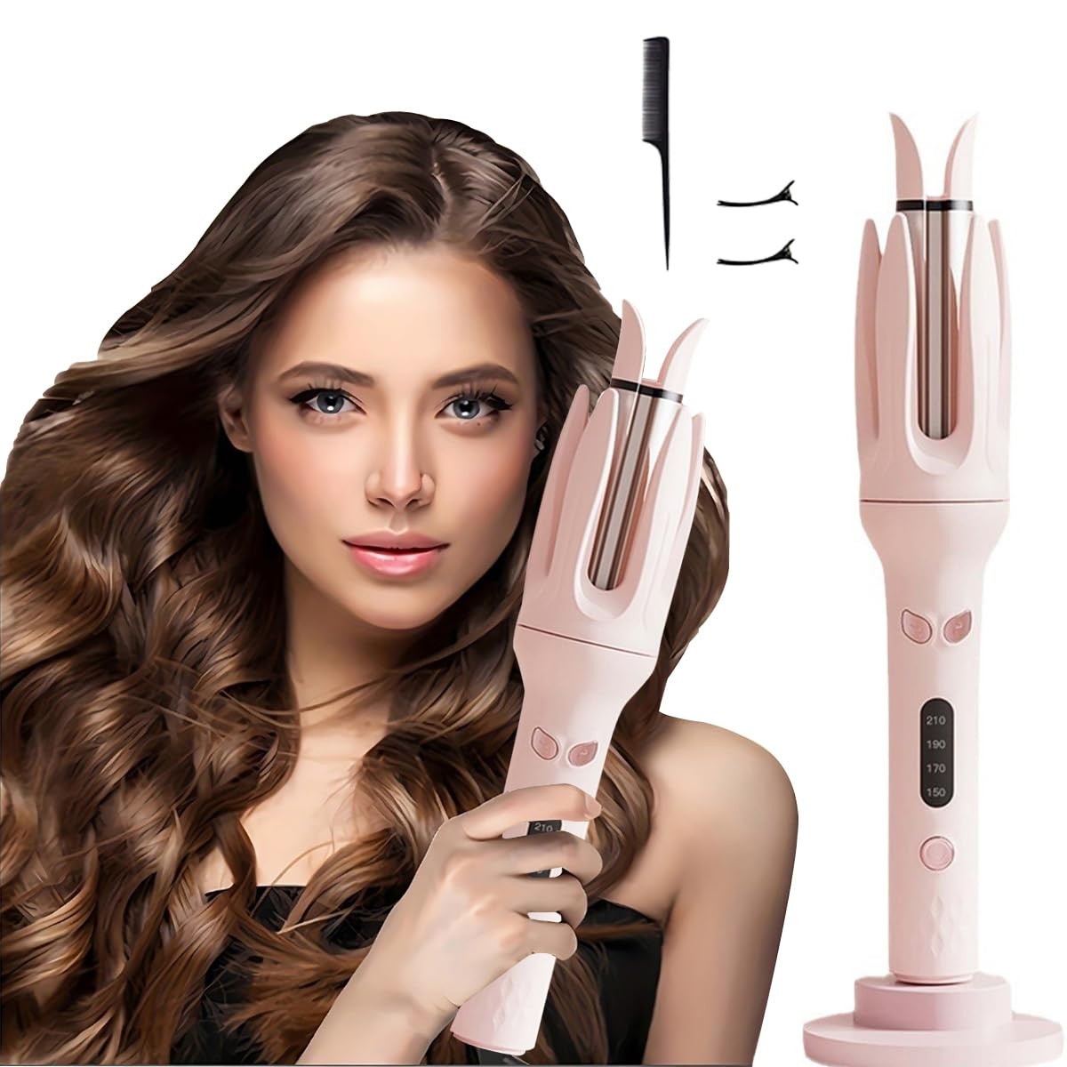 INK-EEZE automatic curling iron with rotating barrel and four adjustable temperature levels for easy, professional-style curls.