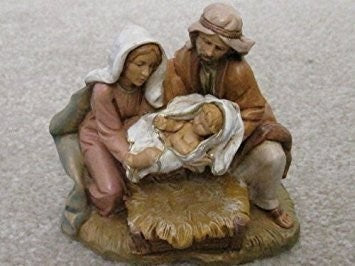 Fontanini Holy Family nativity figurine set featuring Mary, Joseph, and baby Jesus in a peaceful nativity scene.
