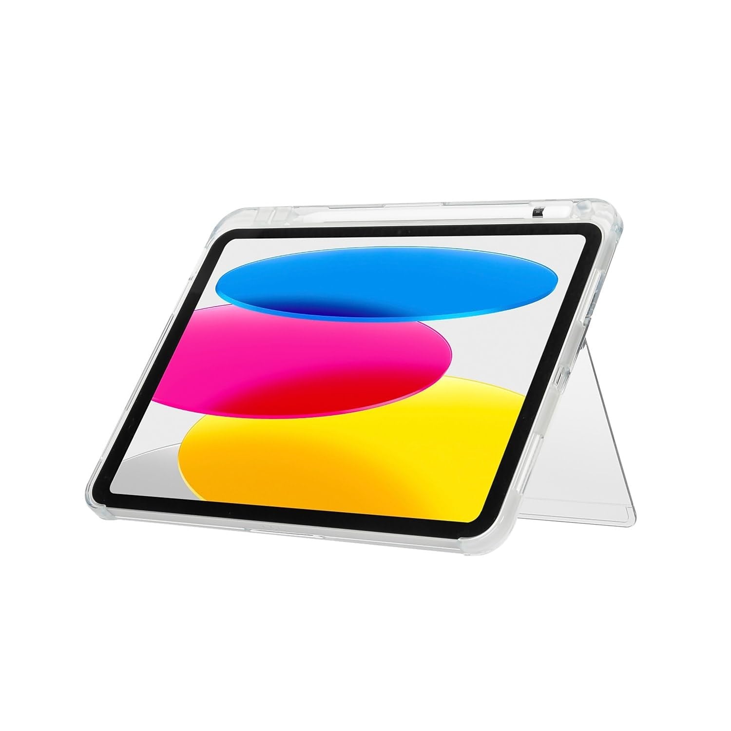 Targus Click-in Clear Case with kickstand for 10.9-inch iPad 10th Gen, shock-absorbing protective cover with transparent design.