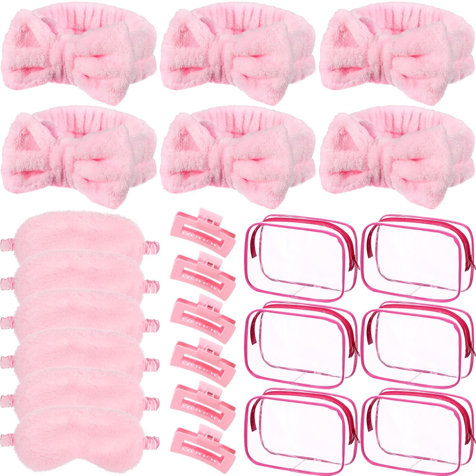 Hoteam Galentine spa party favors including 6 plush sleep masks and 6 spa headbands, perfect for relaxing spa celebrations.