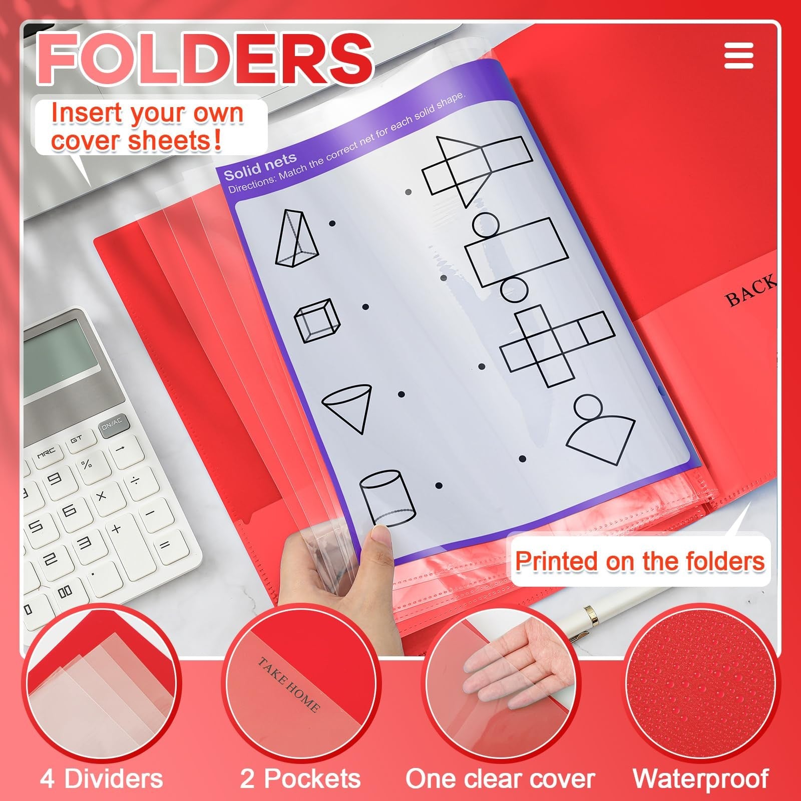 Henoyso 24-piece set of school and home 2-pocket folders with clear inner pockets, ideal for organization and storage.