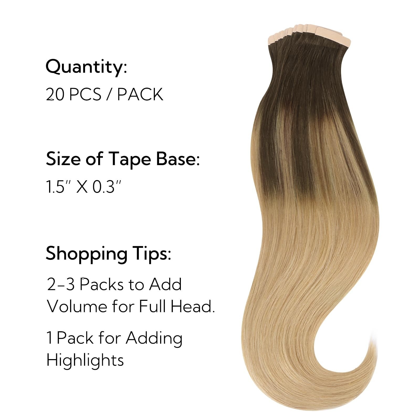 Hotbanana 16-inch balayage chocolate brown hair extensions with 20 tape-in pieces, natural-looking and lightweight for seamless styling.
