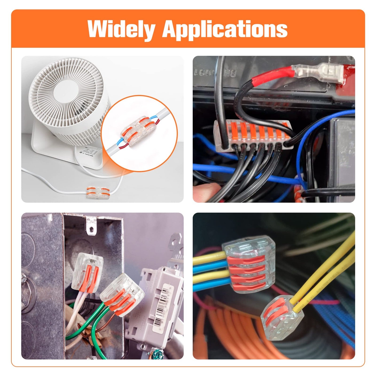 Kuject 340-piece lever wire connectors kit with various conductor sizes, shown with colorful plastic connectors and metal wiring terminals.