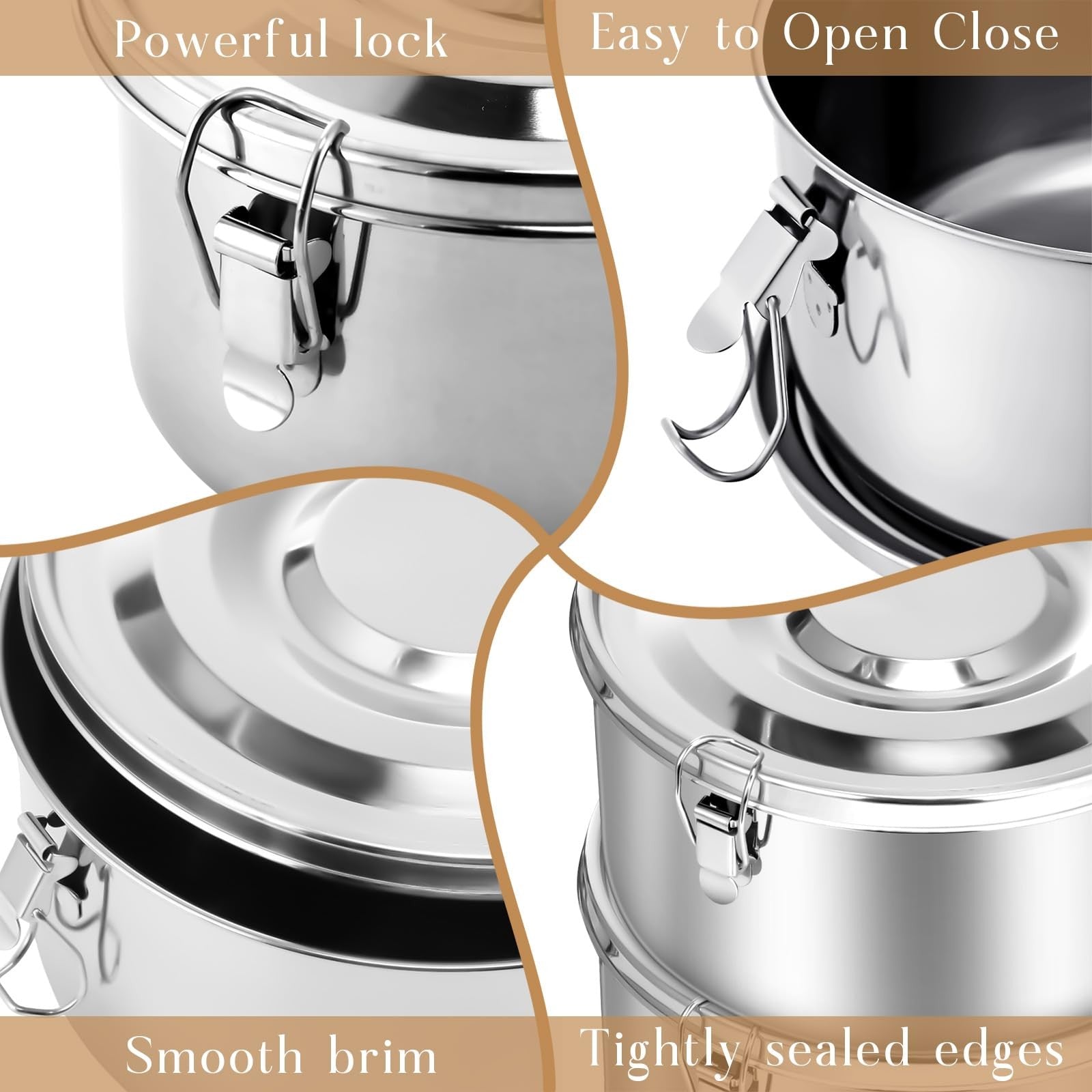 Skybooly 6-piece stainless steel bento box set with lockable clips, leak-proof food containers for lunch or meal prep.