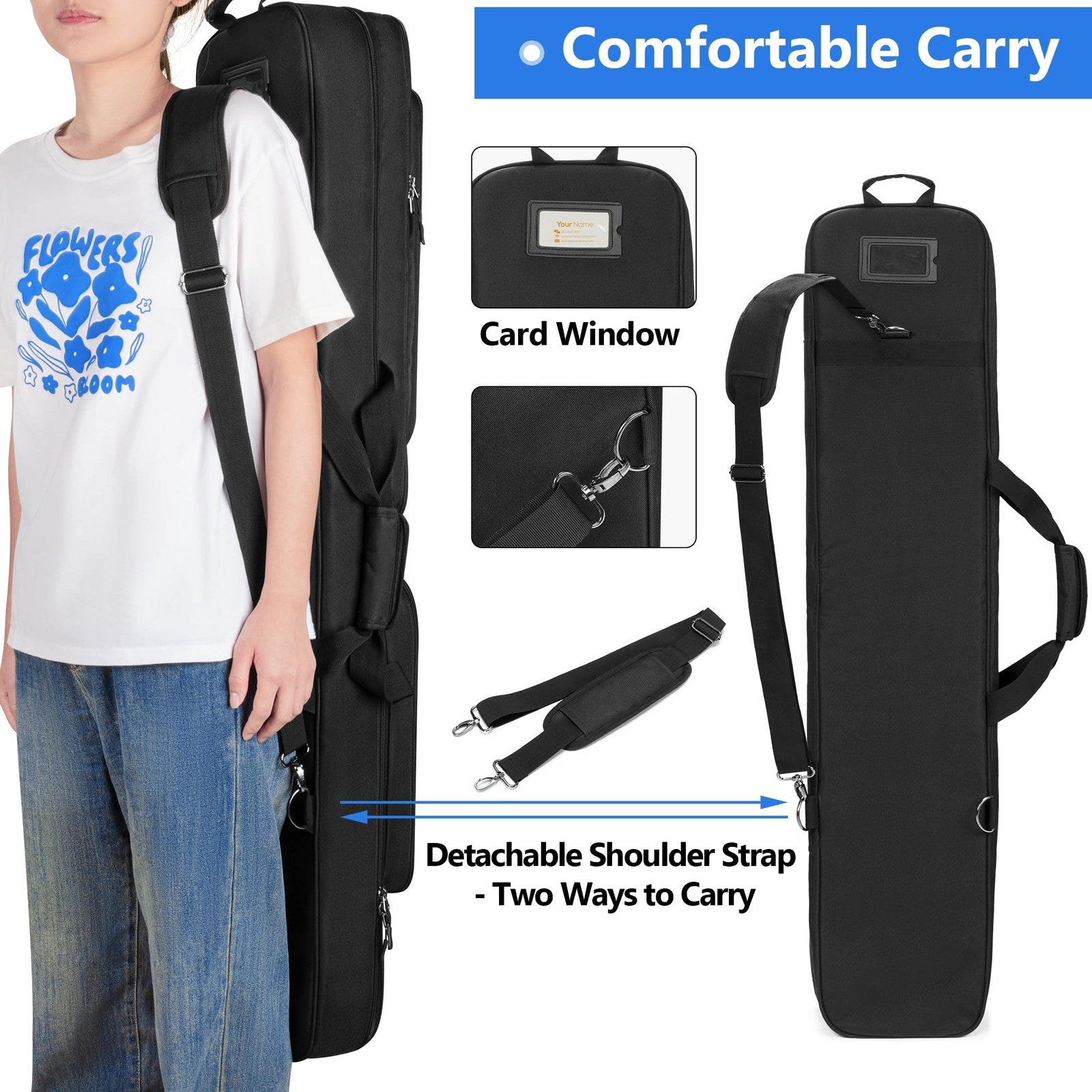 DSLEAF padded lacrosse stick bag holding two sticks and gear, with a separate shoe compartment in a sleek design.