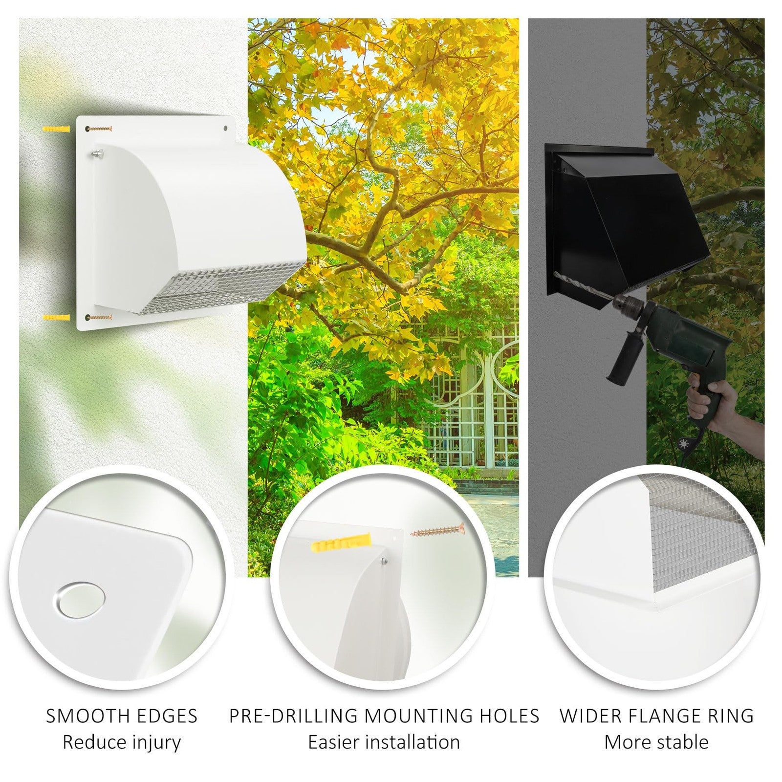 Steel hooded wall vent with screen, 4-inch arc-shaped ventilation vent from Sidasu, suitable for exterior wall installation.