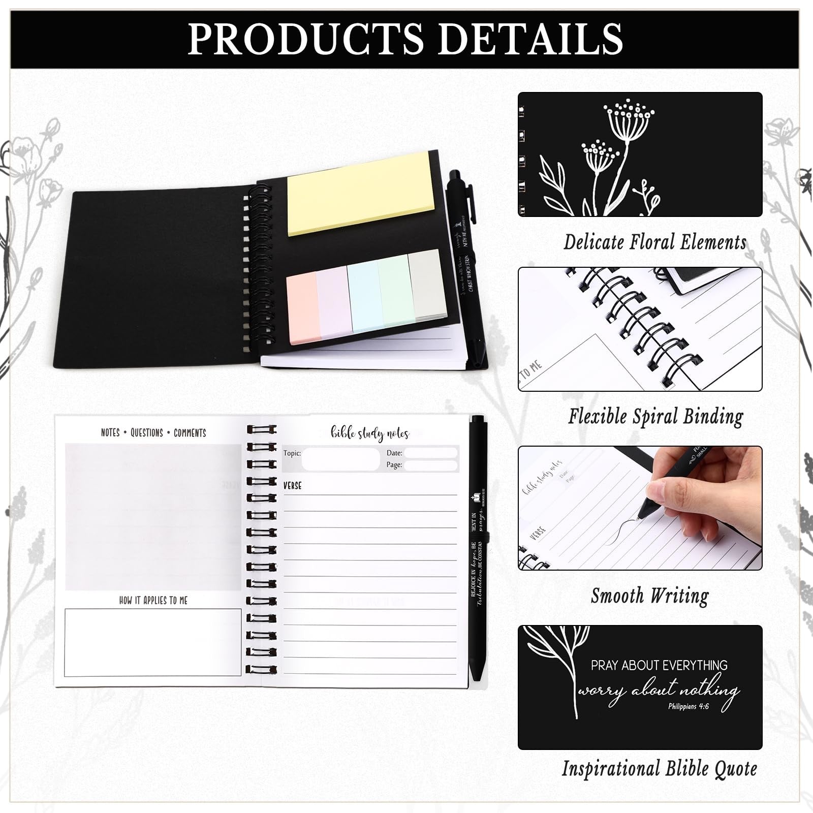 Resurhang 40-piece Christian gift Bible study notebook set with notes and Christian pen, featuring religious-themed cover design.