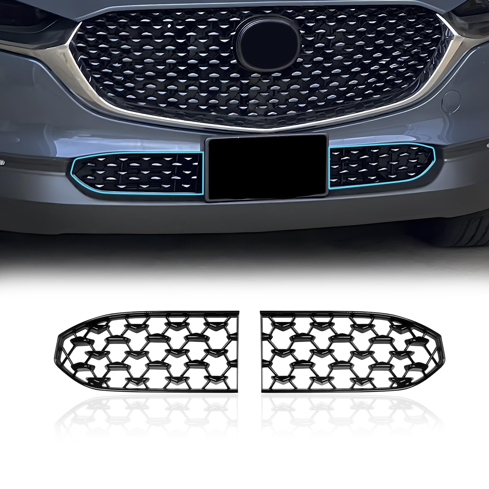 LUWU front grill mesh for Mazda CX-30 (2020-2026), black metal grille replacement with a mesh design for stylish front-end protection.