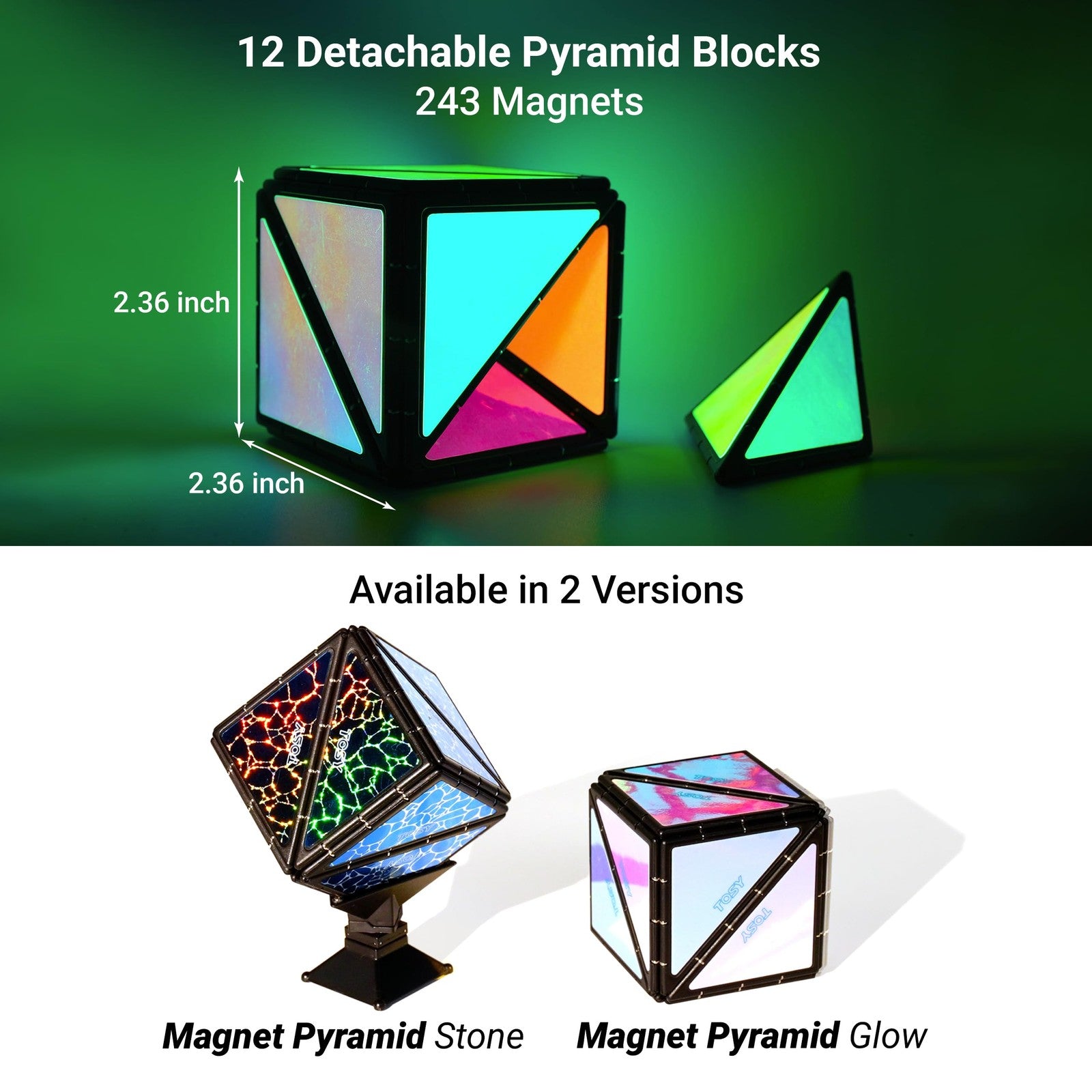 TOSY Magnet Pyramid Stone cube transforming into bunny and egg shapes, showcasing versatile magnetic construction and design.