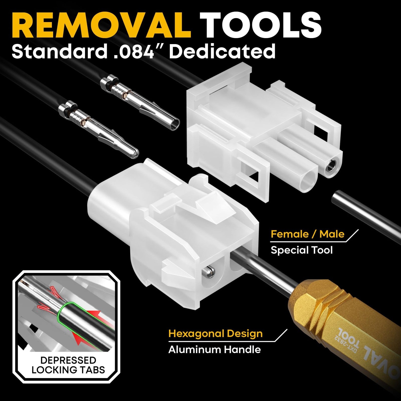 DXCRIMP MLX .084" connector crimping tool kit with pin extractor, featuring ergonomic handles and multiple crimping sizes.