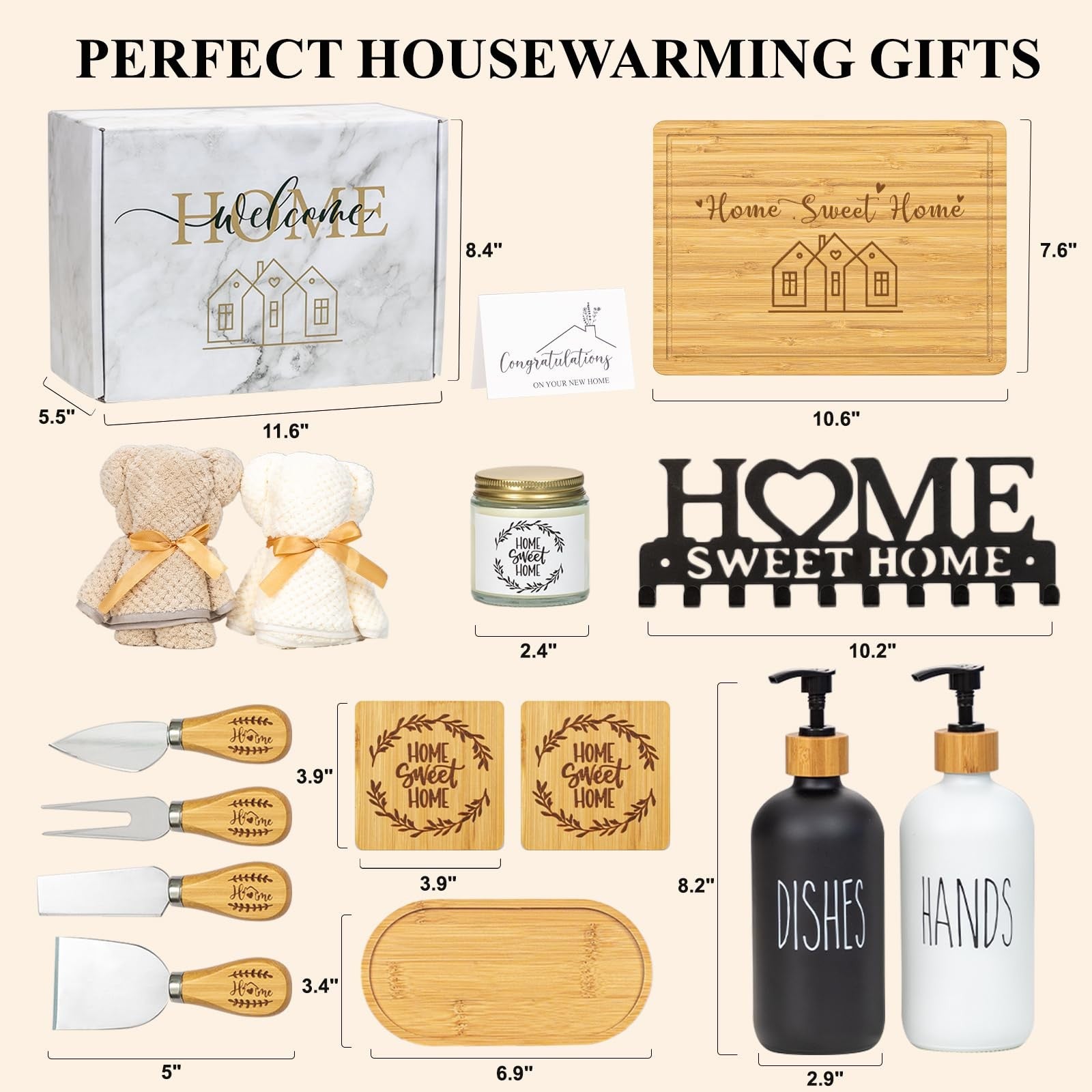 YLOVAN housewarming gift basket with cozy home essentials for new homeowners and couples, featuring decorative items and practical gifts.