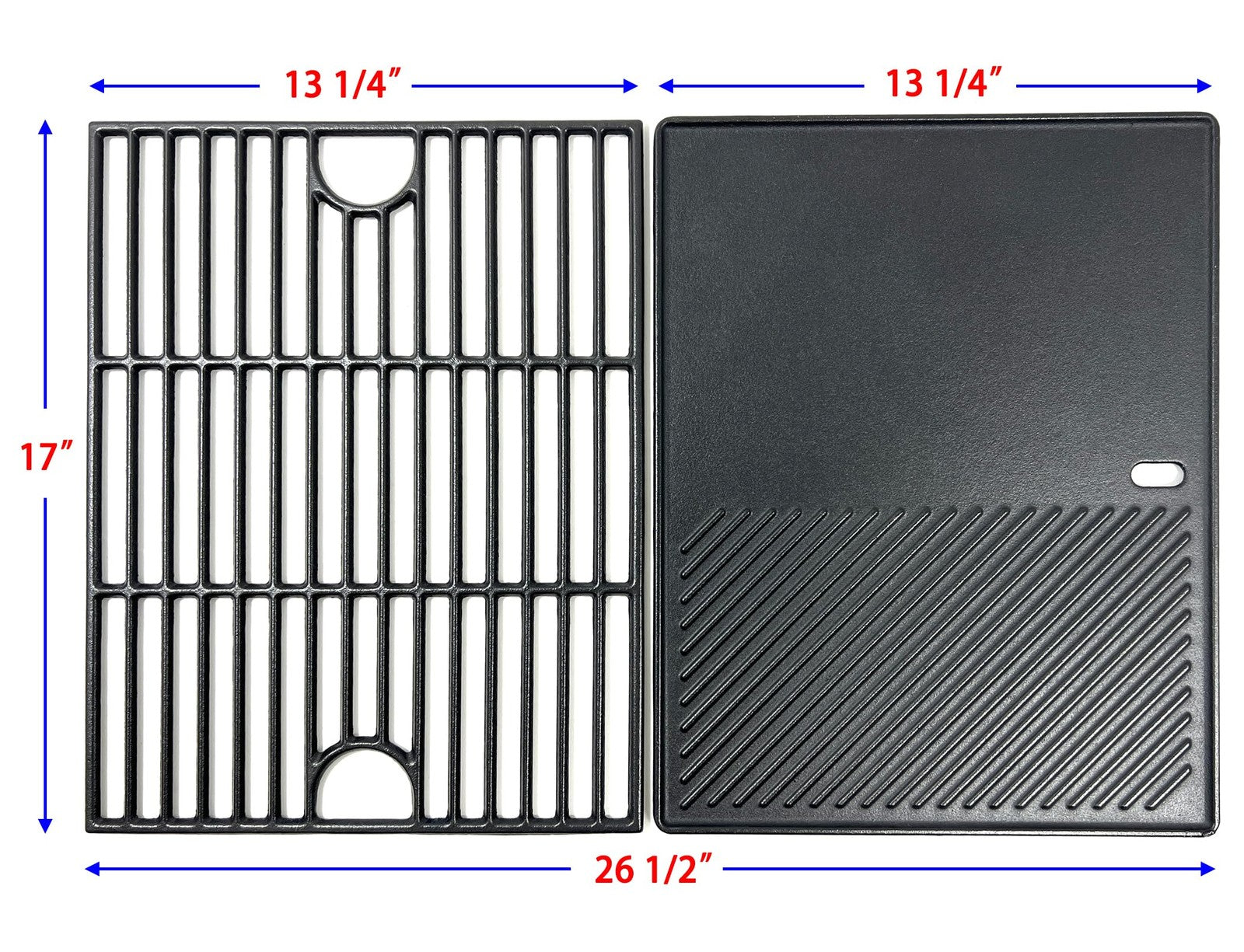 Cast iron cooking grate and griddle for Nexgrill, Charbroil, and Kenmore models, featuring durable, non-stick surface.