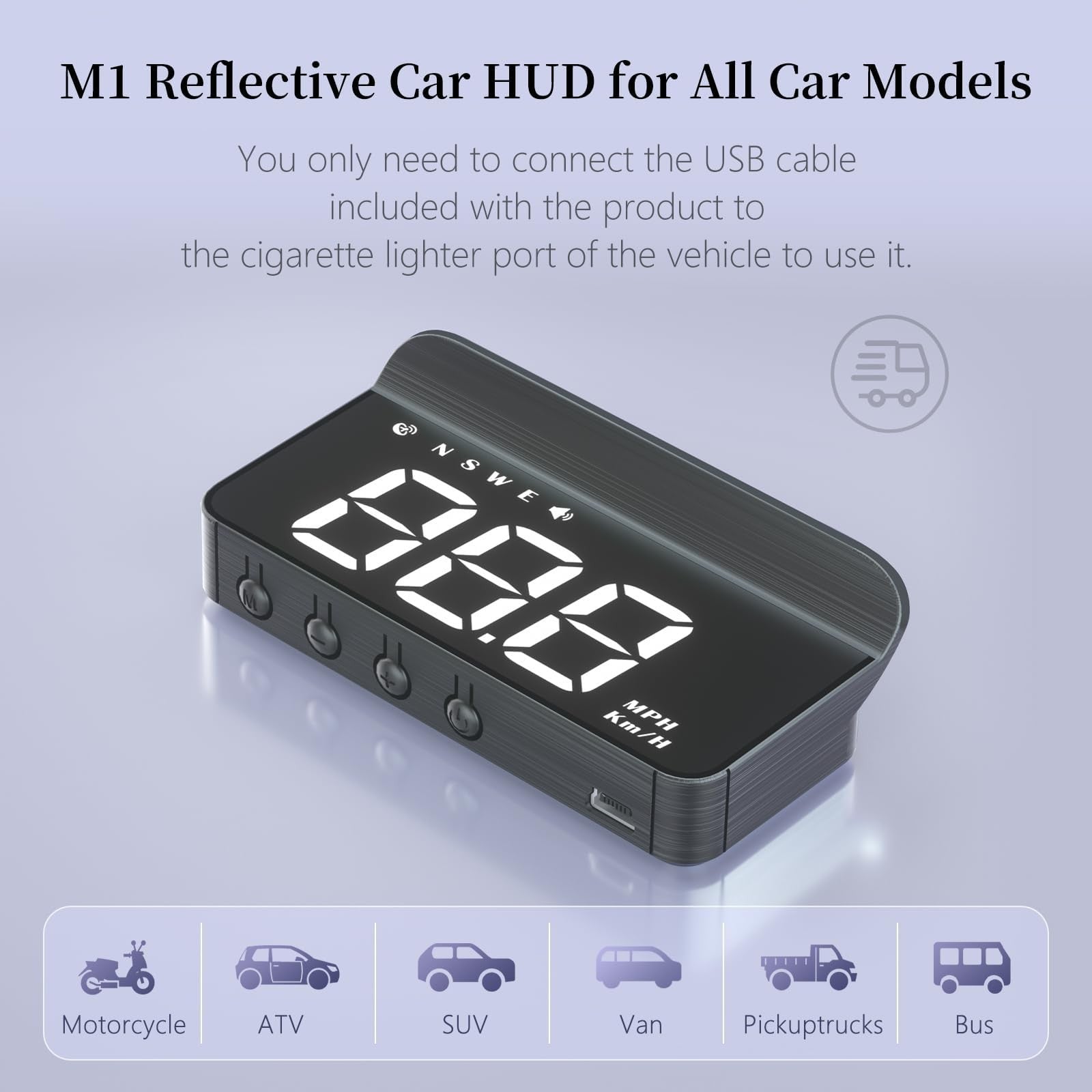AZIJYV Heads Up Display for cars showing windshield speedometer projection on a white HUD device.