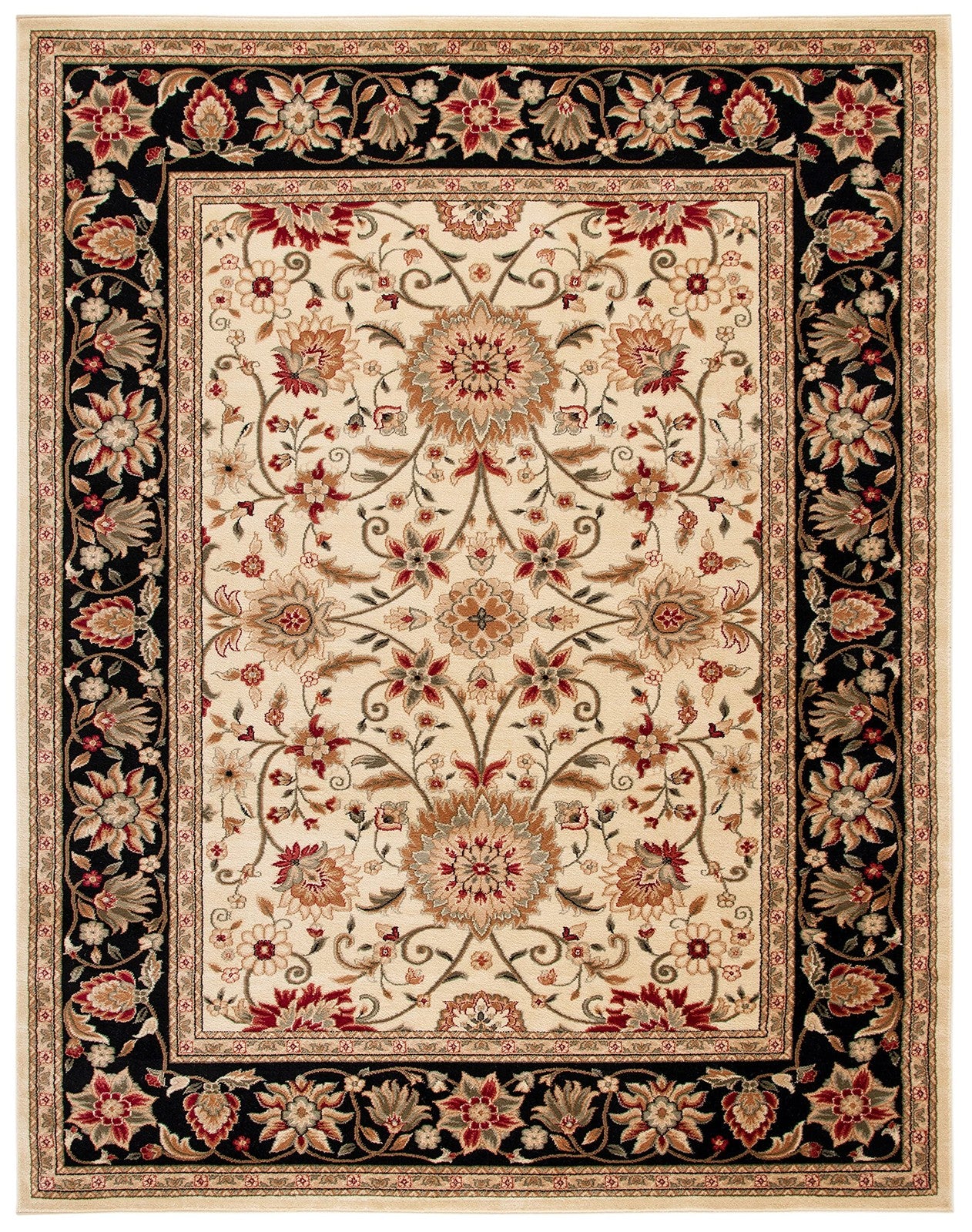 Safavieh Lyndhurst ivory and black traditional area rug, 8x10 size, with intricate pattern and classic design for living spaces.