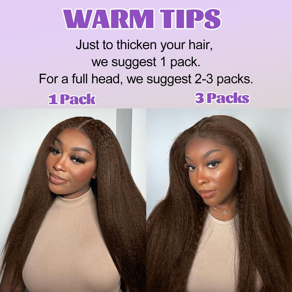 Aqifai brown kinky straight clip-in hair extensions made of real human hair, showing the natural texture and clip attachments.