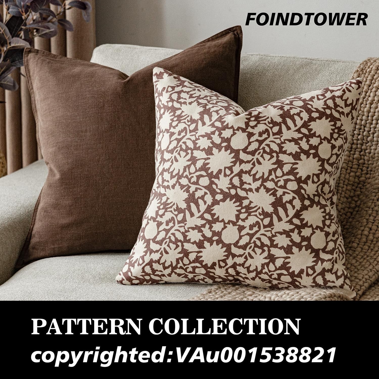 Foindtower set of 2 decorative floral throw pillow covers in neutral tones, perfect for farmhouse-style accent home decor.