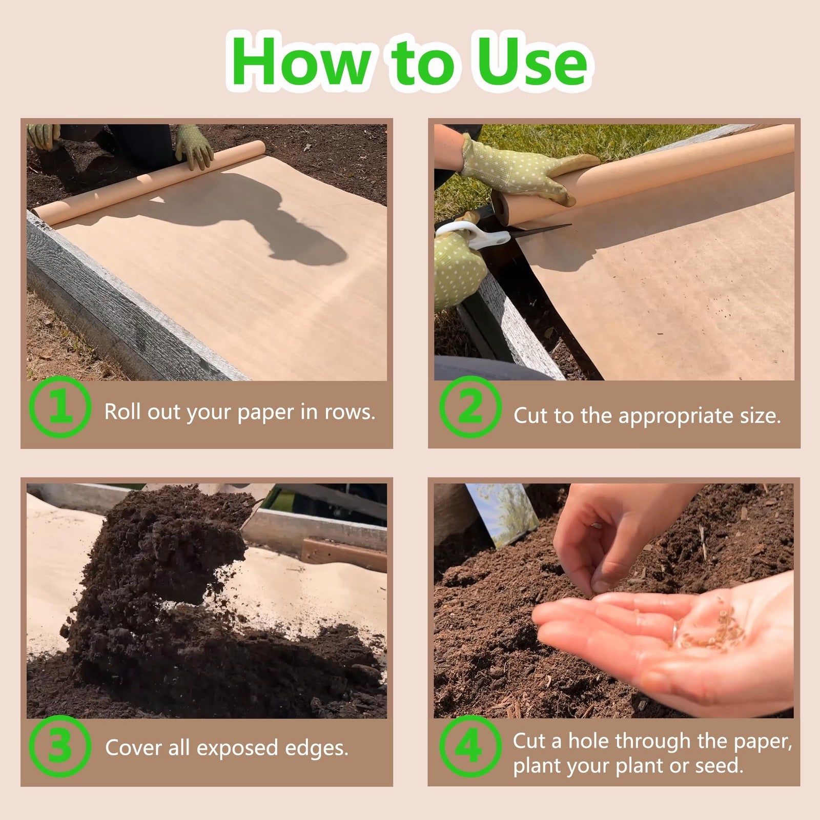 Heavy-duty biodegradable garden weed barrier paper by Agegomic, showing the dark, durable weed control fabric suited for garden use.