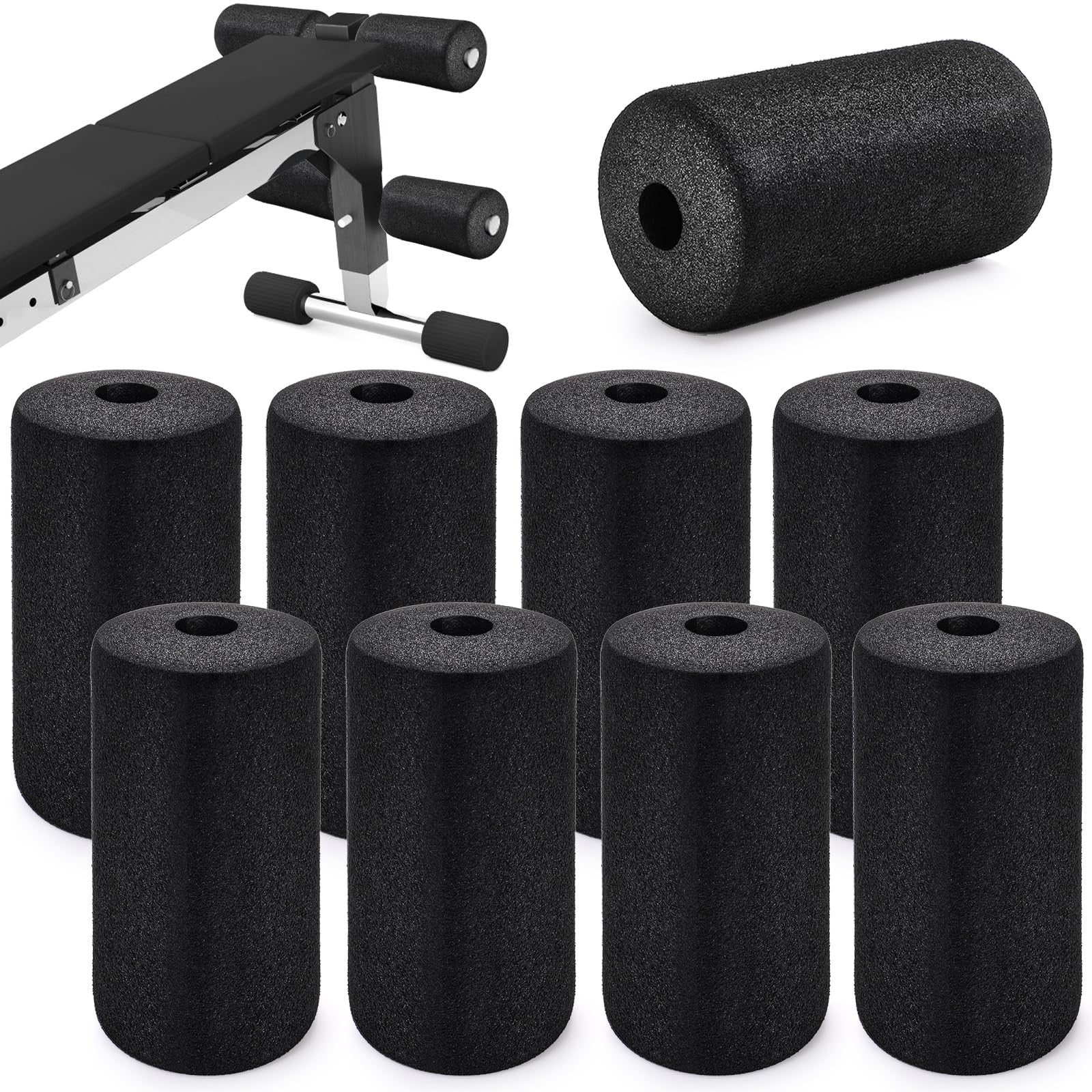 WRINGKIT 8-pack foot foam pads and roller, machine leg foam roller with 1-inch tube fitting, black and blue foam rollers.