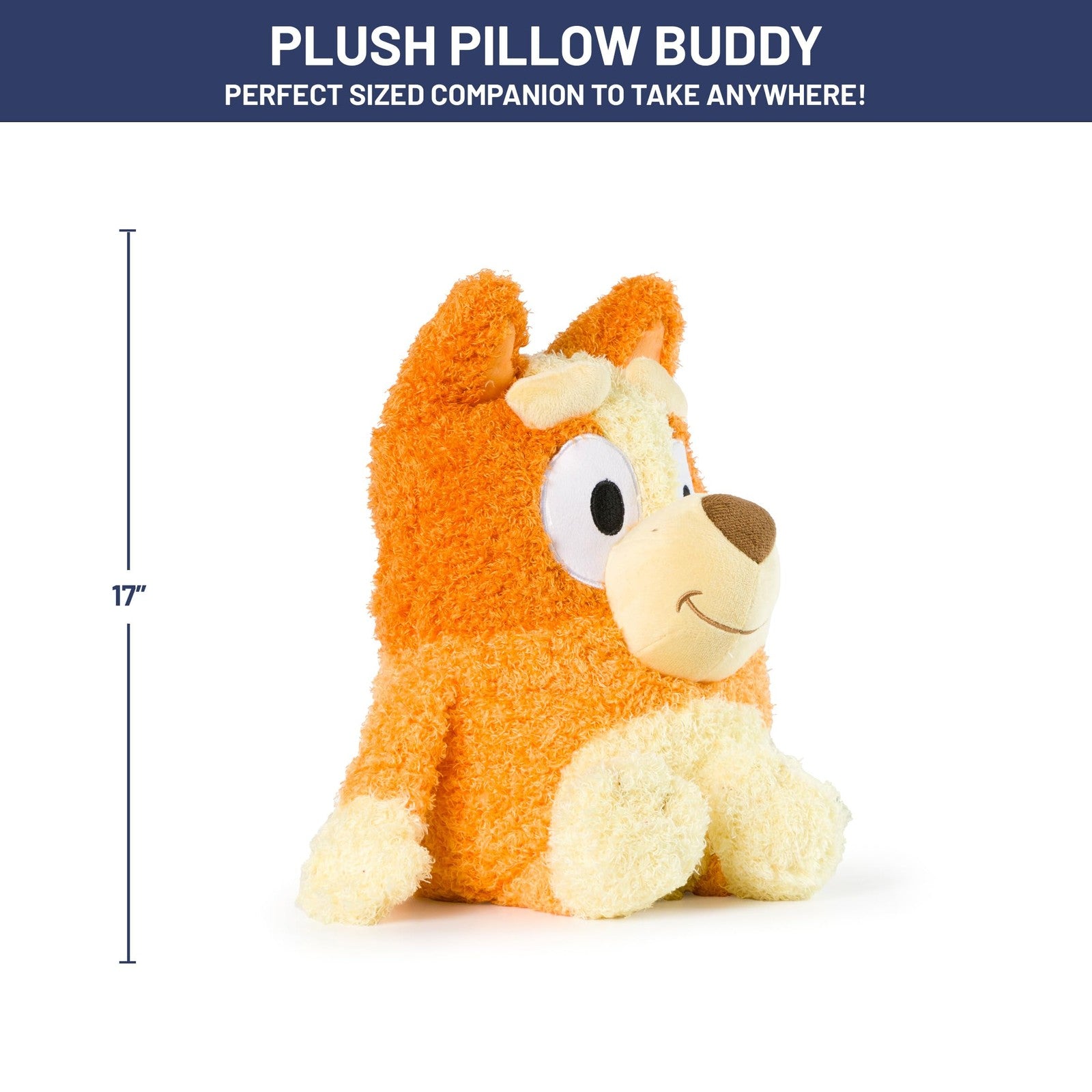 Jay Franco Bluey plush pillow buddy, 17-inch soft stuffed plushie pillow featuring Bluey character for cuddling and comfort.