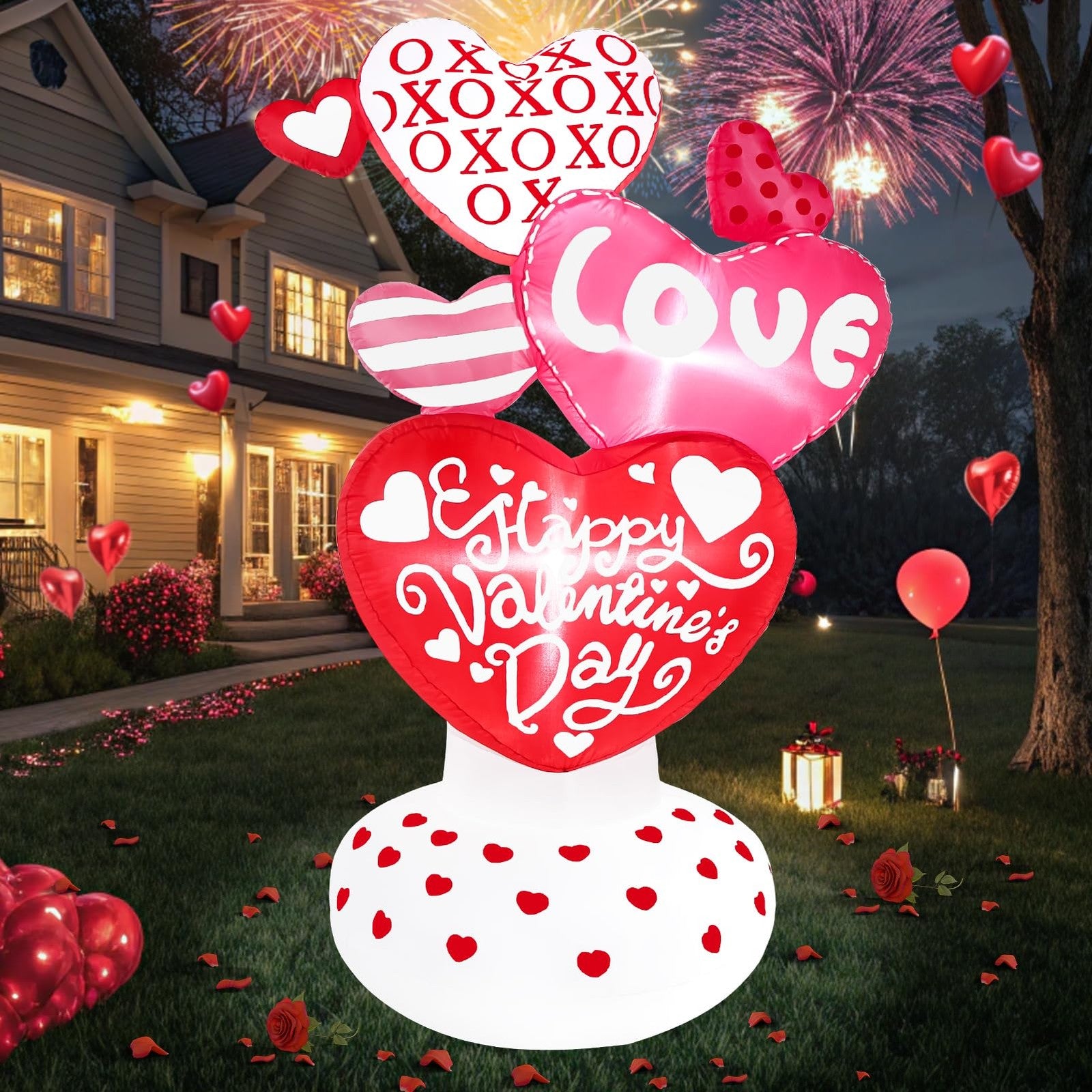 Wabolay 6ft inflatable Valentine love heart outdoor decoration, giant heart-shaped Valentine inflatable for outdoor celebrations