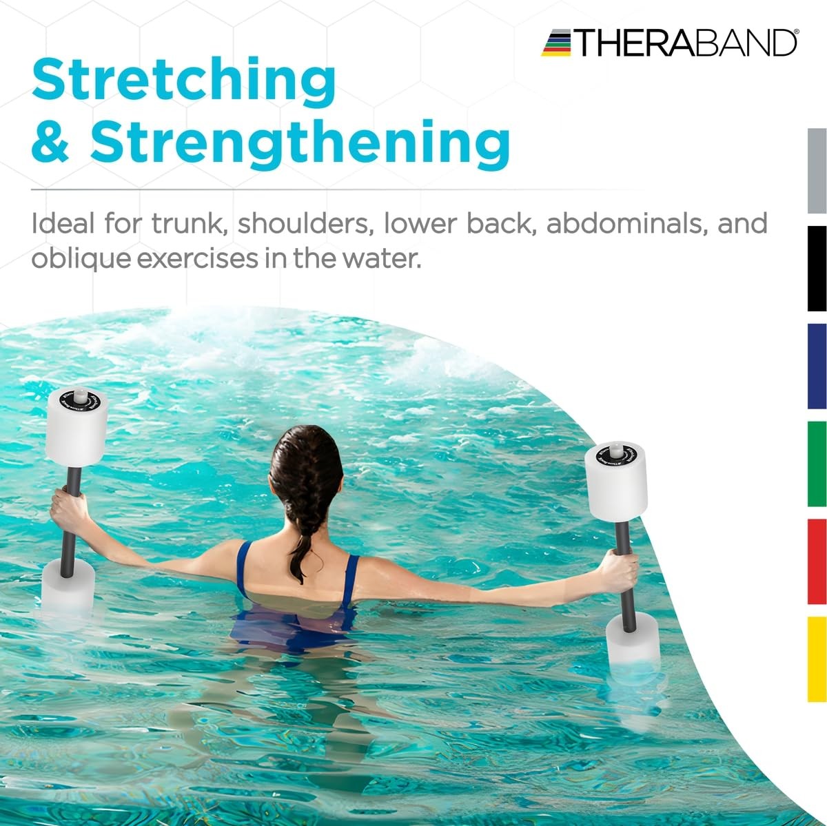 TheraBand Swim Bar with padded grip used for buoyancy swim training and aquatic exercise.