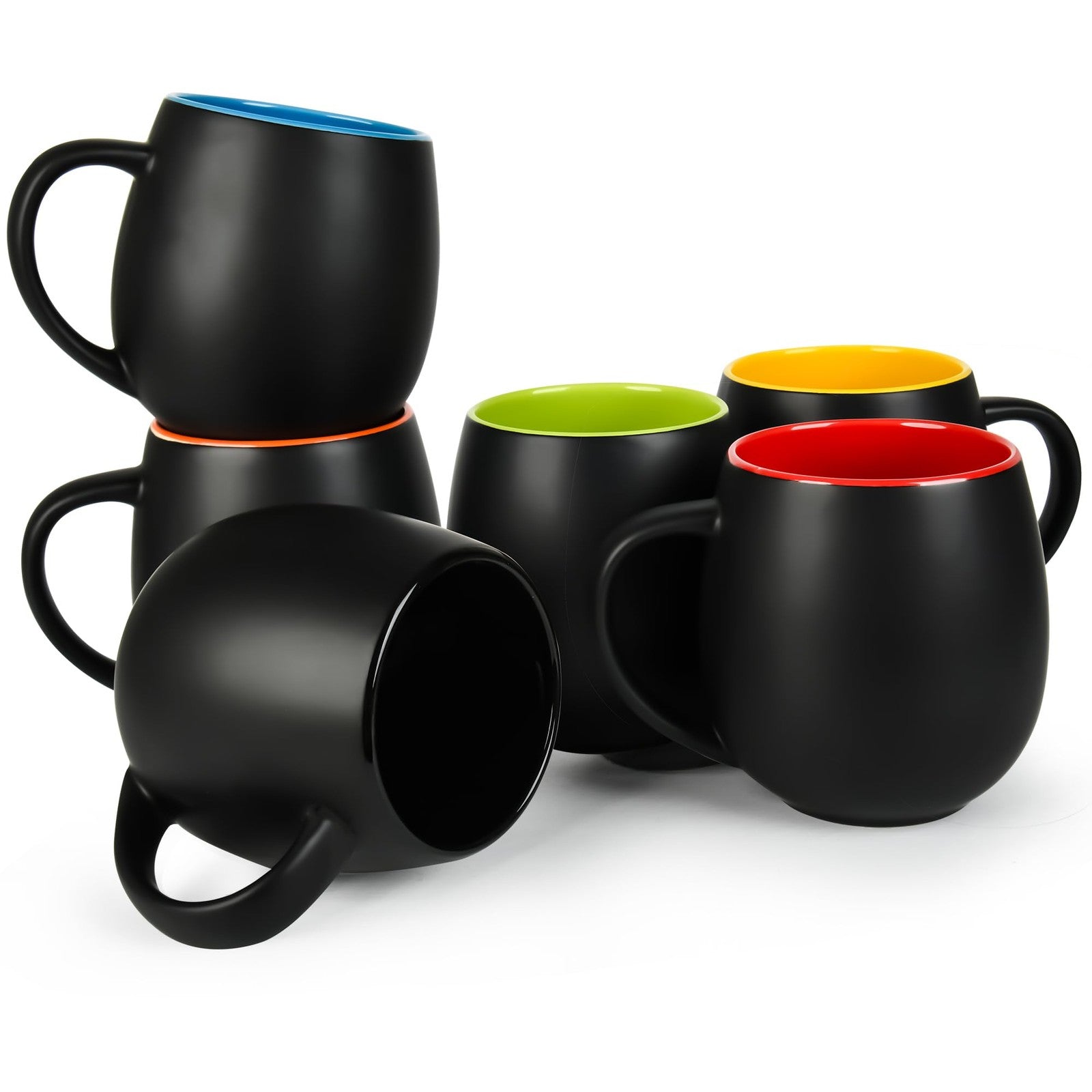 BYCNZB 20oz matte black ceramic coffee mug set, porcelain mugs with colorful exterior, sturdy handle, and smooth finish.